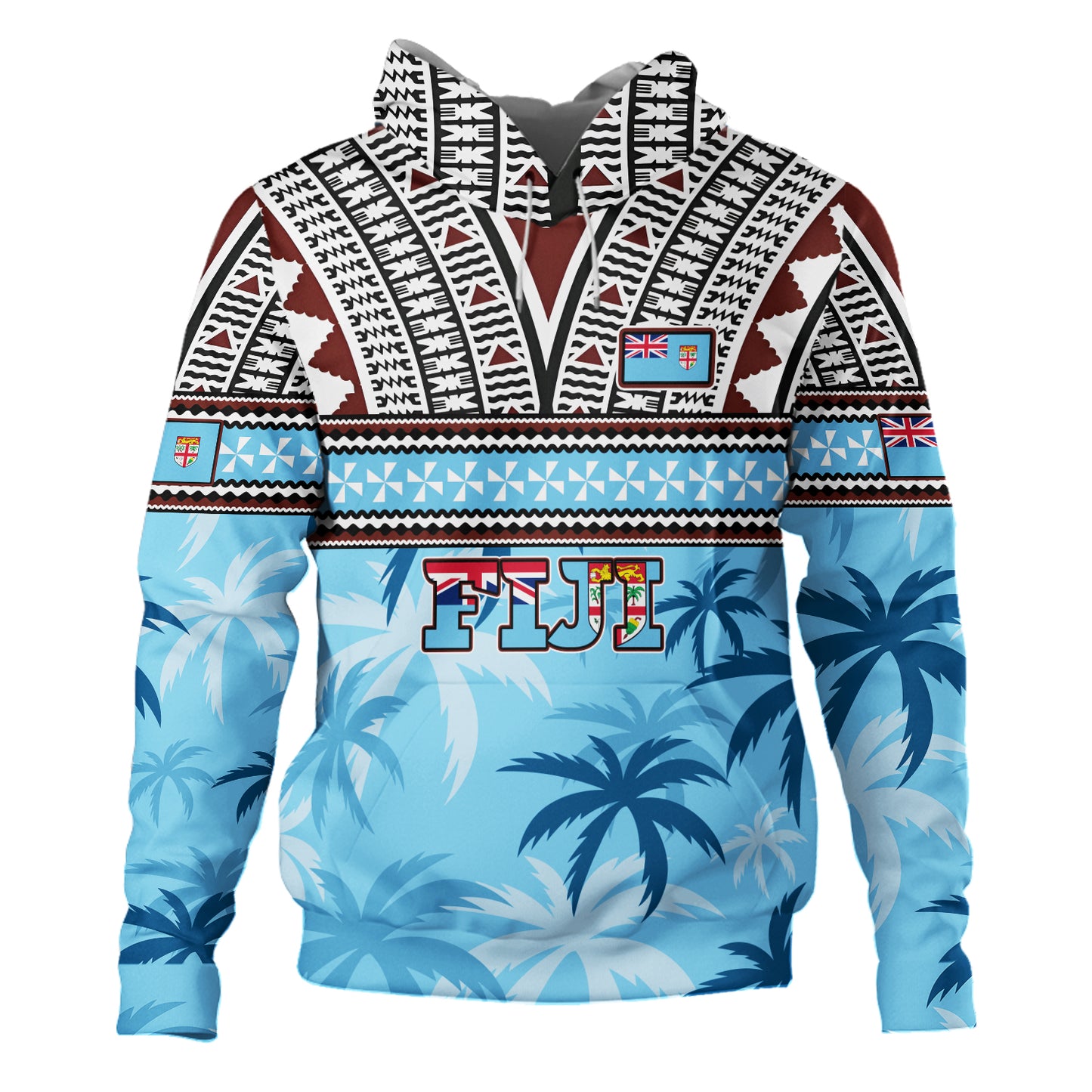 Fiji Hoodie Fijian Tribal Masi Design With Tropical Palm Leaves