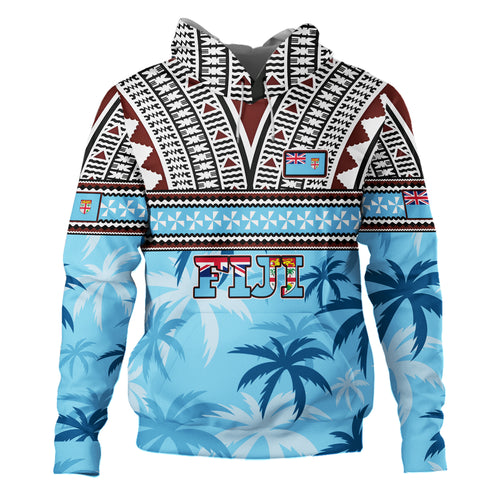 Fiji Hoodie Fijian Tribal Masi Design With Tropical Palm Leaves