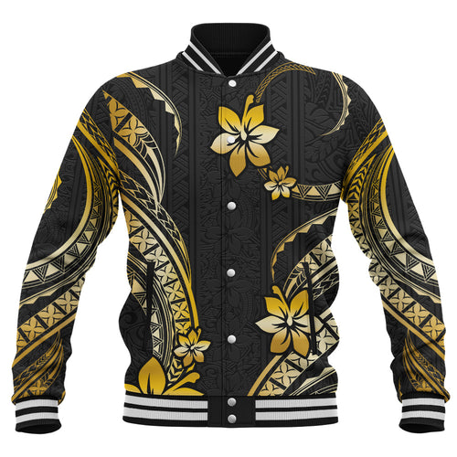 Hawaii Baseball Jacket Polynesian Pattern Plumeria