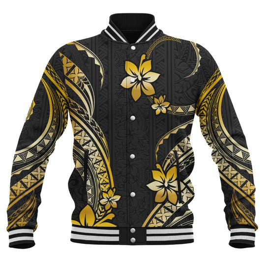 Hawaii Baseball Jacket Polynesian Pattern Plumeria