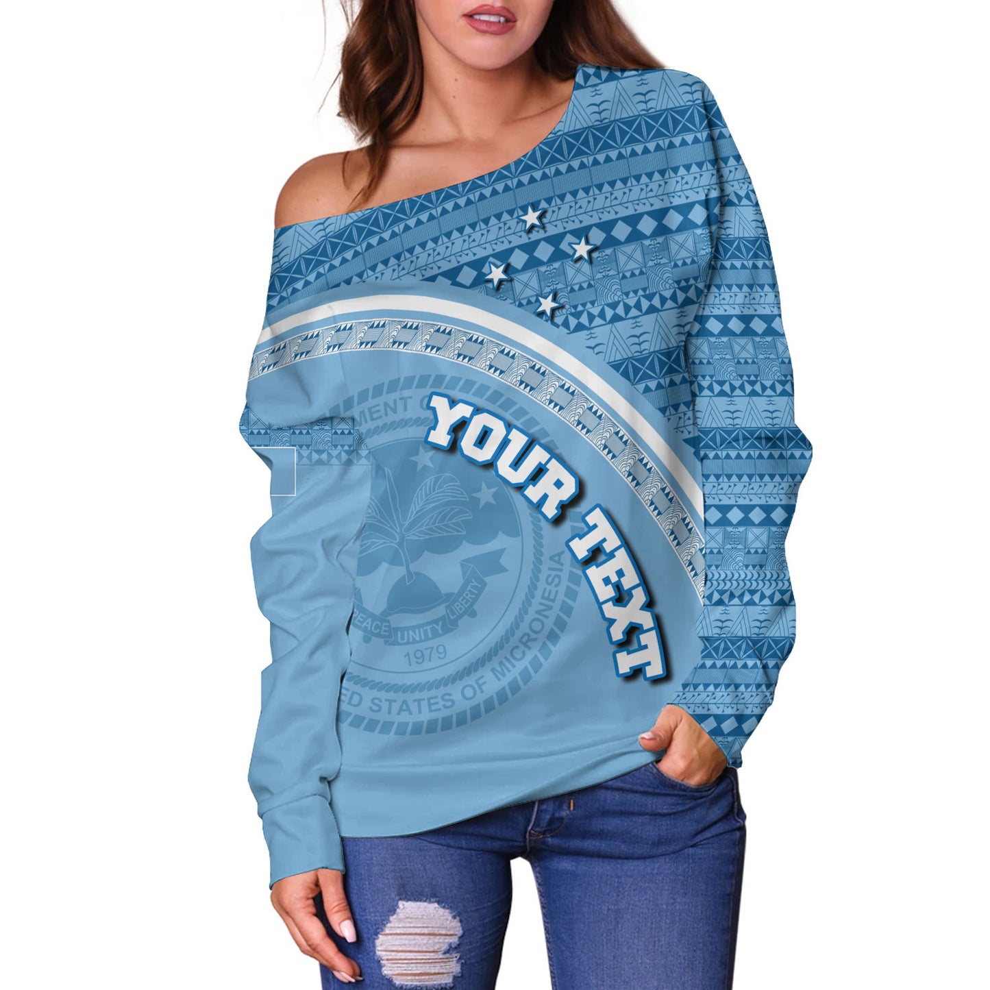 Federated States Of Micronesia Custom Personalised Off Shoulder Sweatshirt Micronesia Tribal Patterns Curve Style