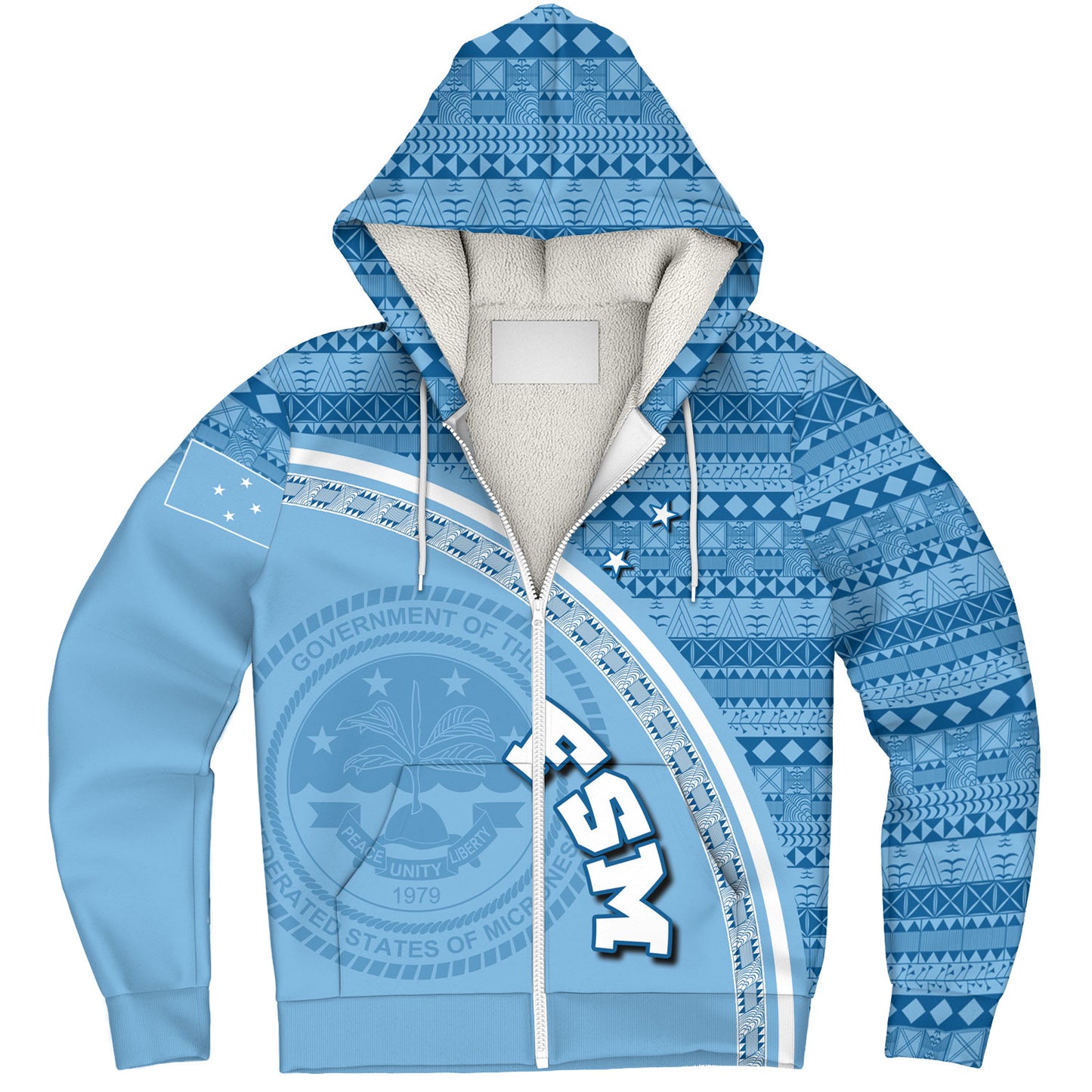 Federated States Of Micronesia Custom Personalised Sherpa Hoodie Micronesia Tribal Patterns Curve Style