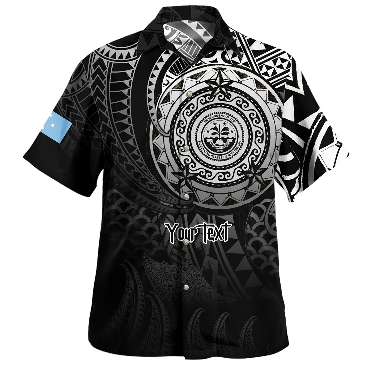 Federated States Of Micronesia Hawaiian Shirt Pearl Of The Pacific Black Polynesian Tattau