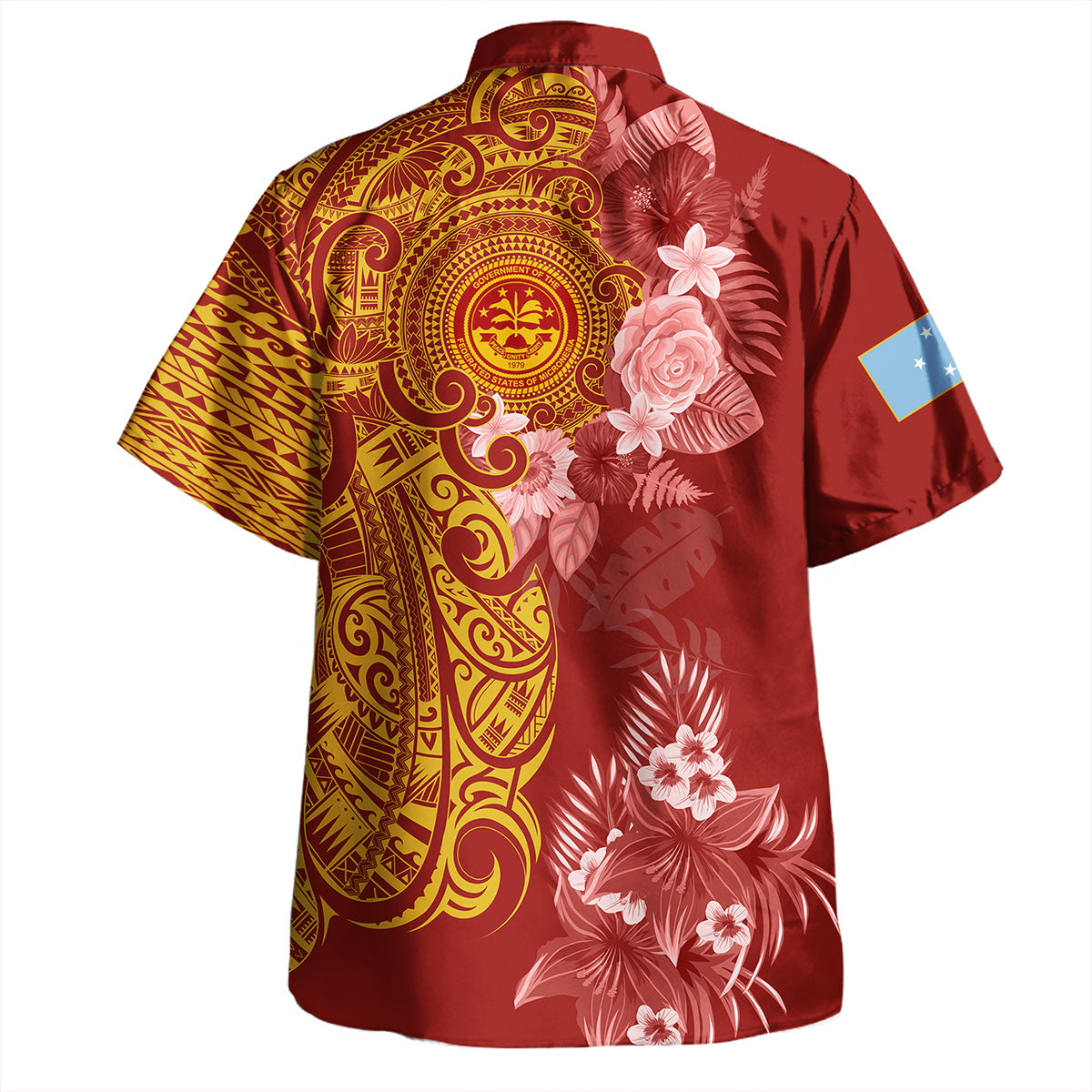 Federated States Of Micronesia Combo Puletasi And Shirt Polynesian Tropical Plumeria Tribal Red