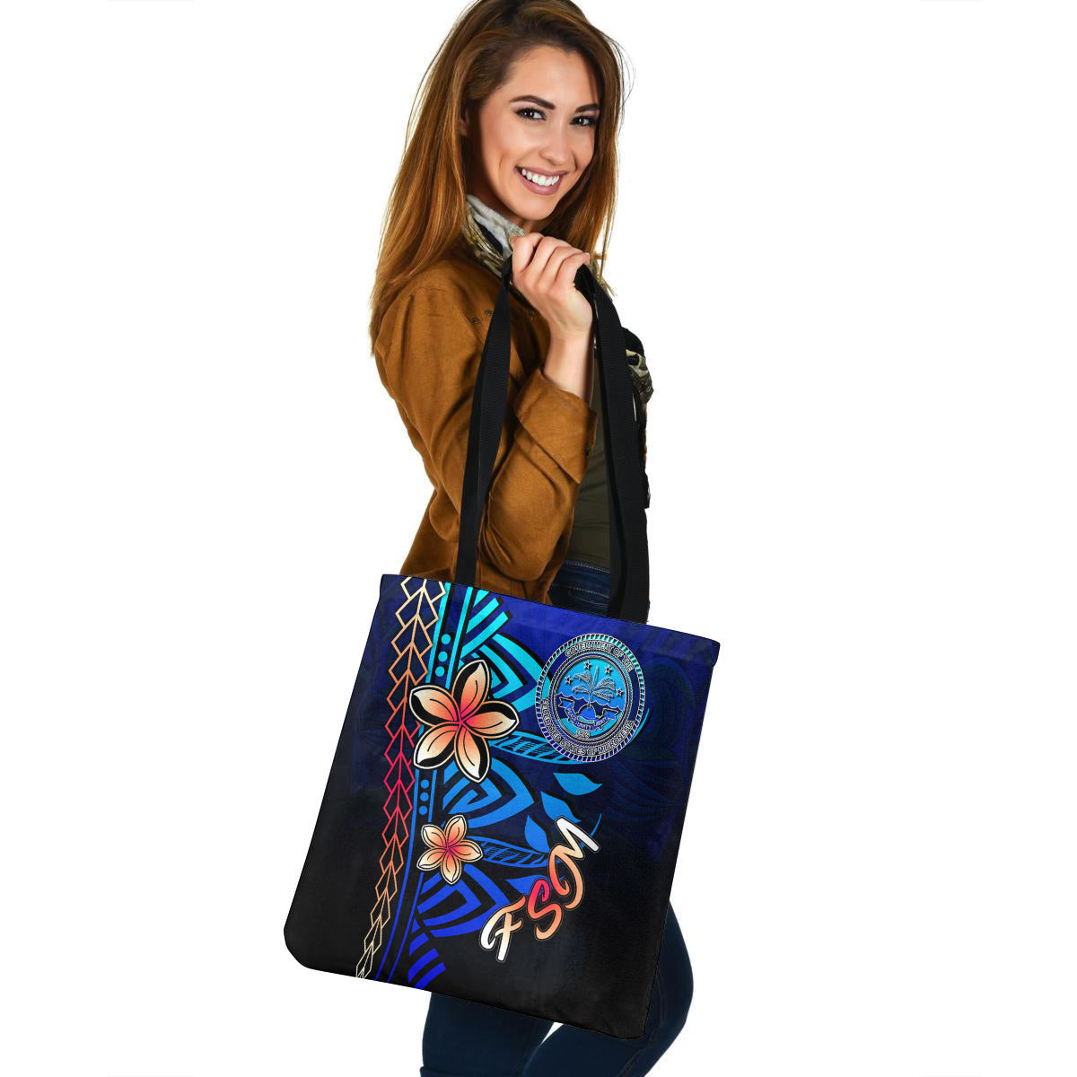 Federated States of Micronesia Custom Personalised Tote Bag Blue Vintage Tribal Mountain