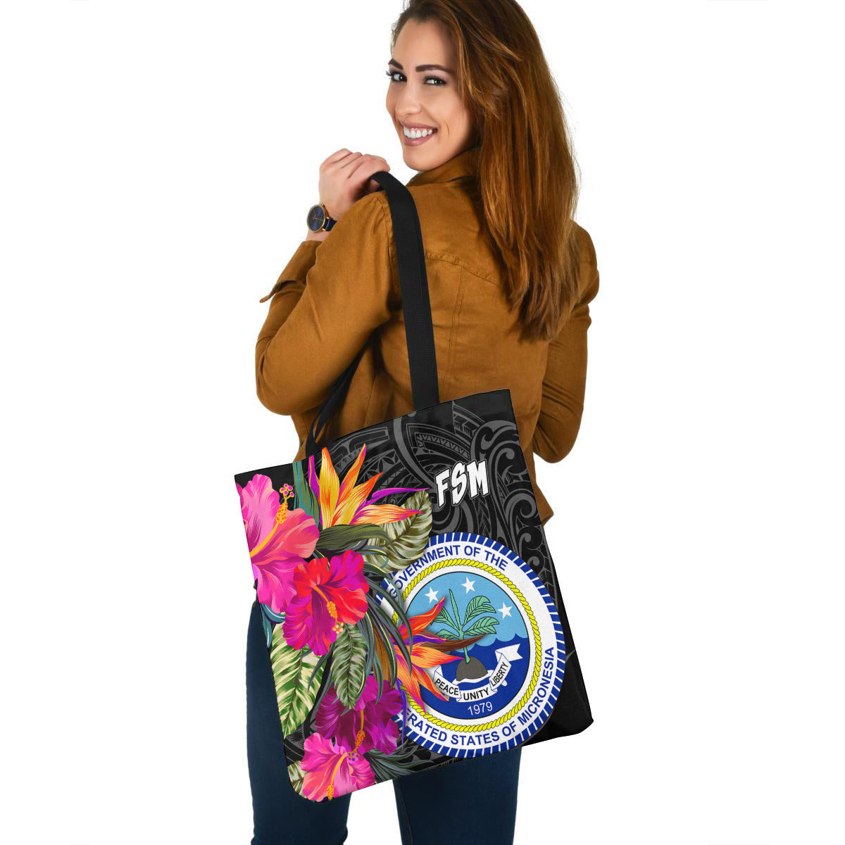 Federated States of Micronesia Custom Personalised Tote Bag Polynesian Hibiscus Pattern