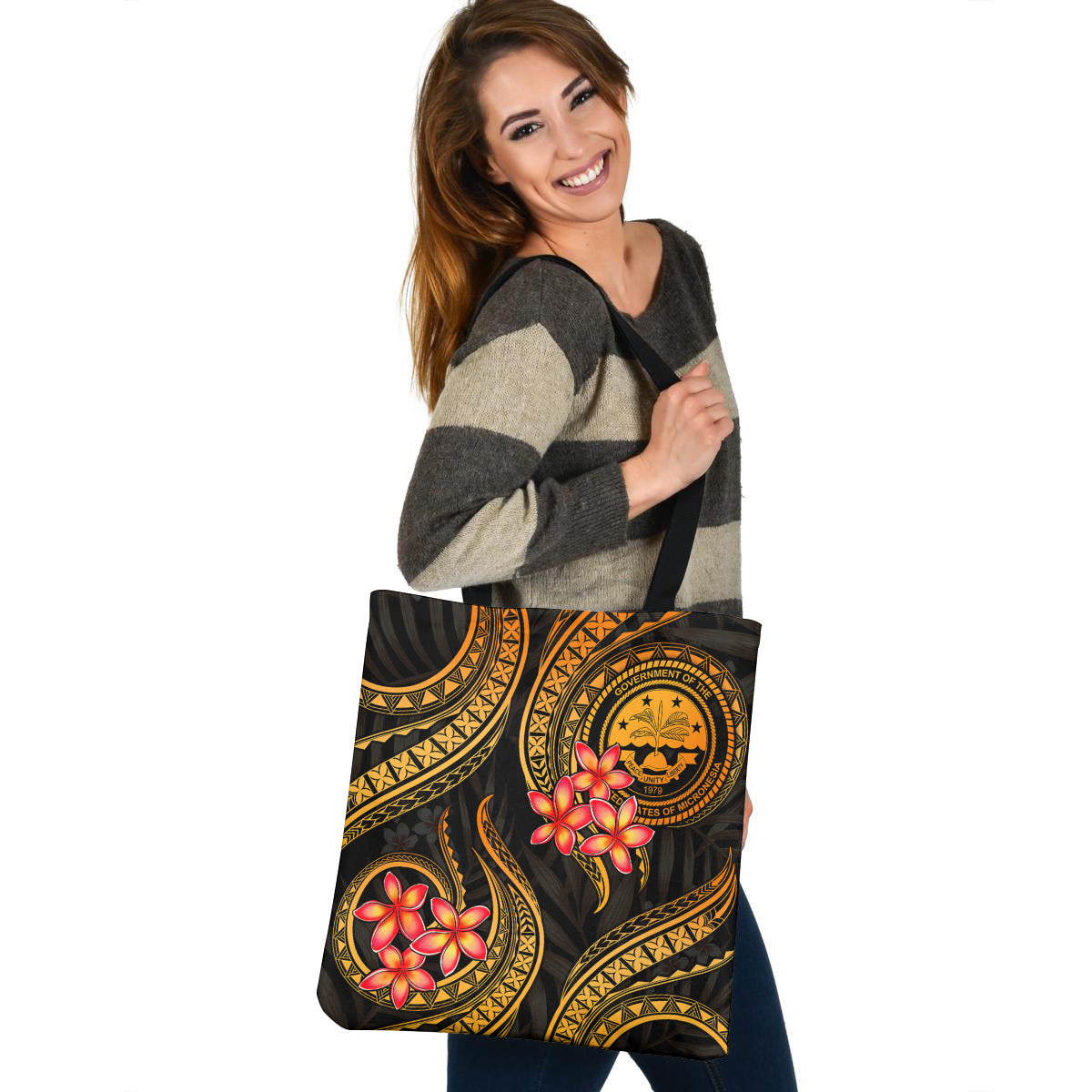 Federated States of Micronesia Tote Bag Gold Polynesian Pattern Plumeria