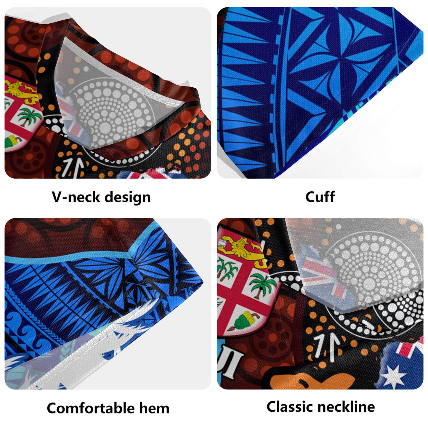 Fiji And Australia Rugby Jersey Fijian Flag Tapa Patterns With Aboriginal Kangaroo