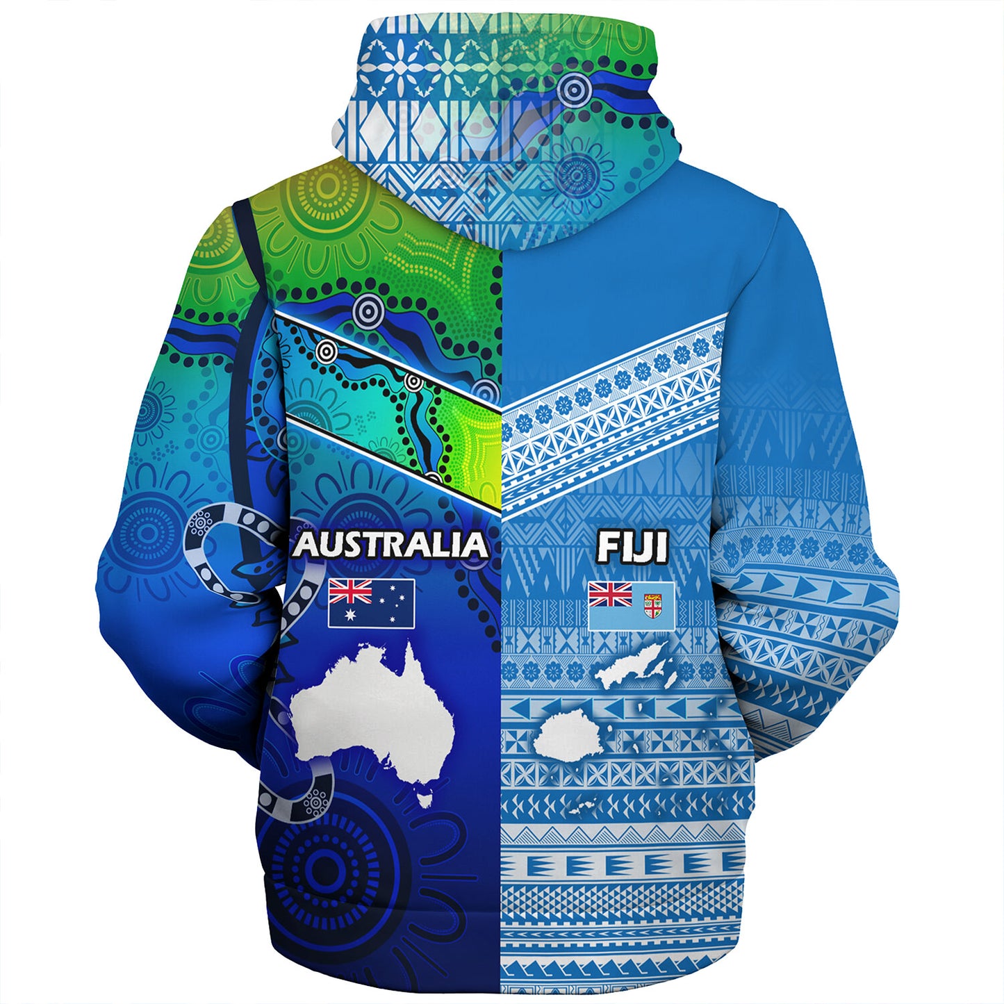 Fiji And Australia Custom Personalised Sherpa Hoodie Fijian Tapa With Australia Aboriginal Style