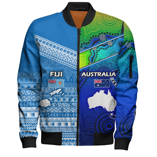 Fiji And Australia Custom Personalised Bomber Jacket Fijian Tapa With Australia Aboriginal Style