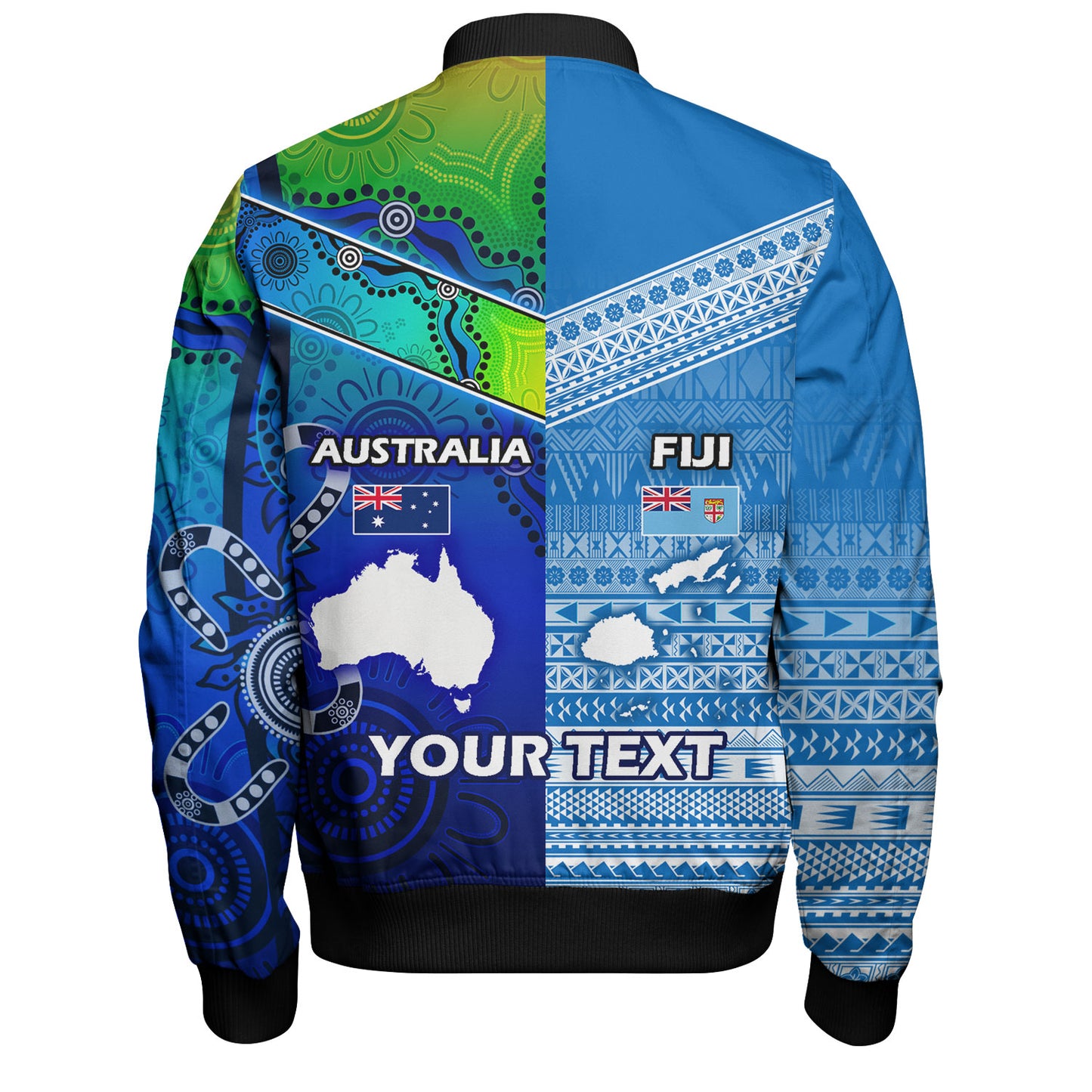 Fiji And Australia Custom Personalised Bomber Jacket Fijian Tapa With Australia Aboriginal Style