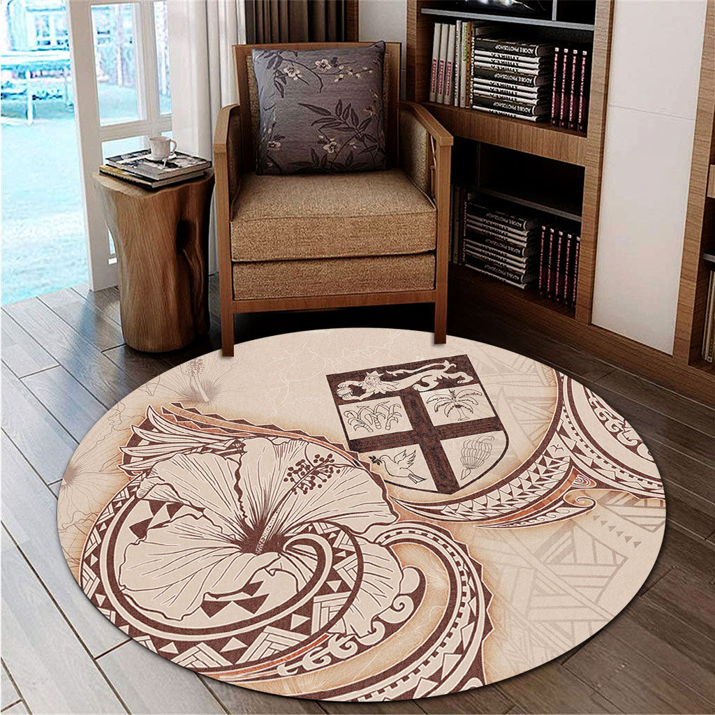 Fiji Round Rug Hibiscus Flower Vintage Style