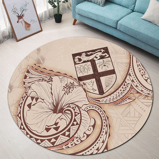 Fiji Round Rug Hibiscus Flower Vintage Style