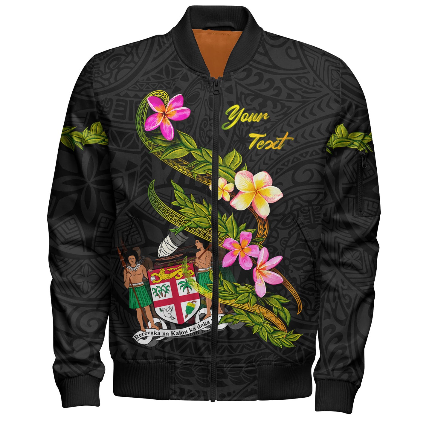 Fiji Bomber Jacket Custom Plumeria Tribal
