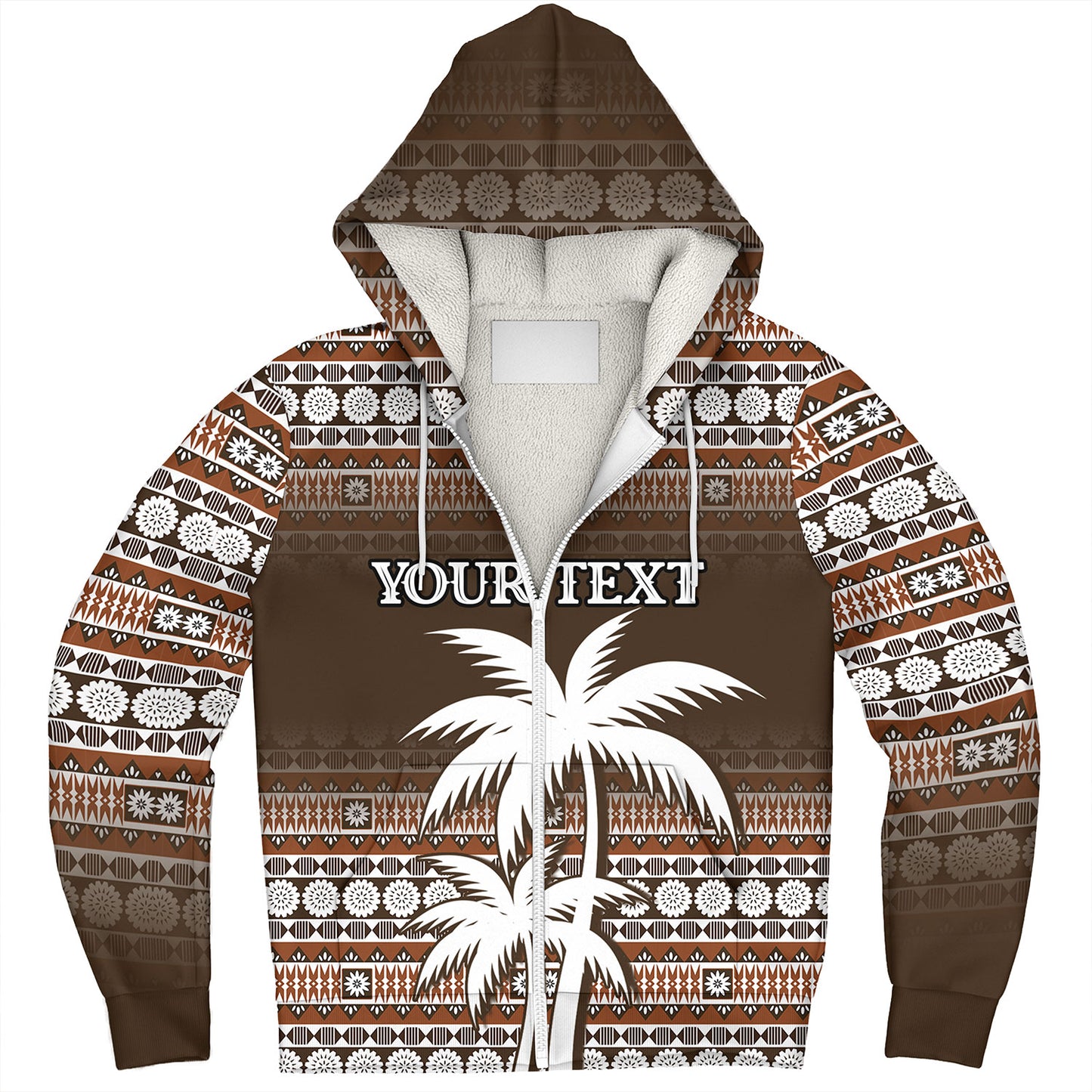 Fiji Sherpa Hoodie Custom Bula Fiji Masi Brown Patterns