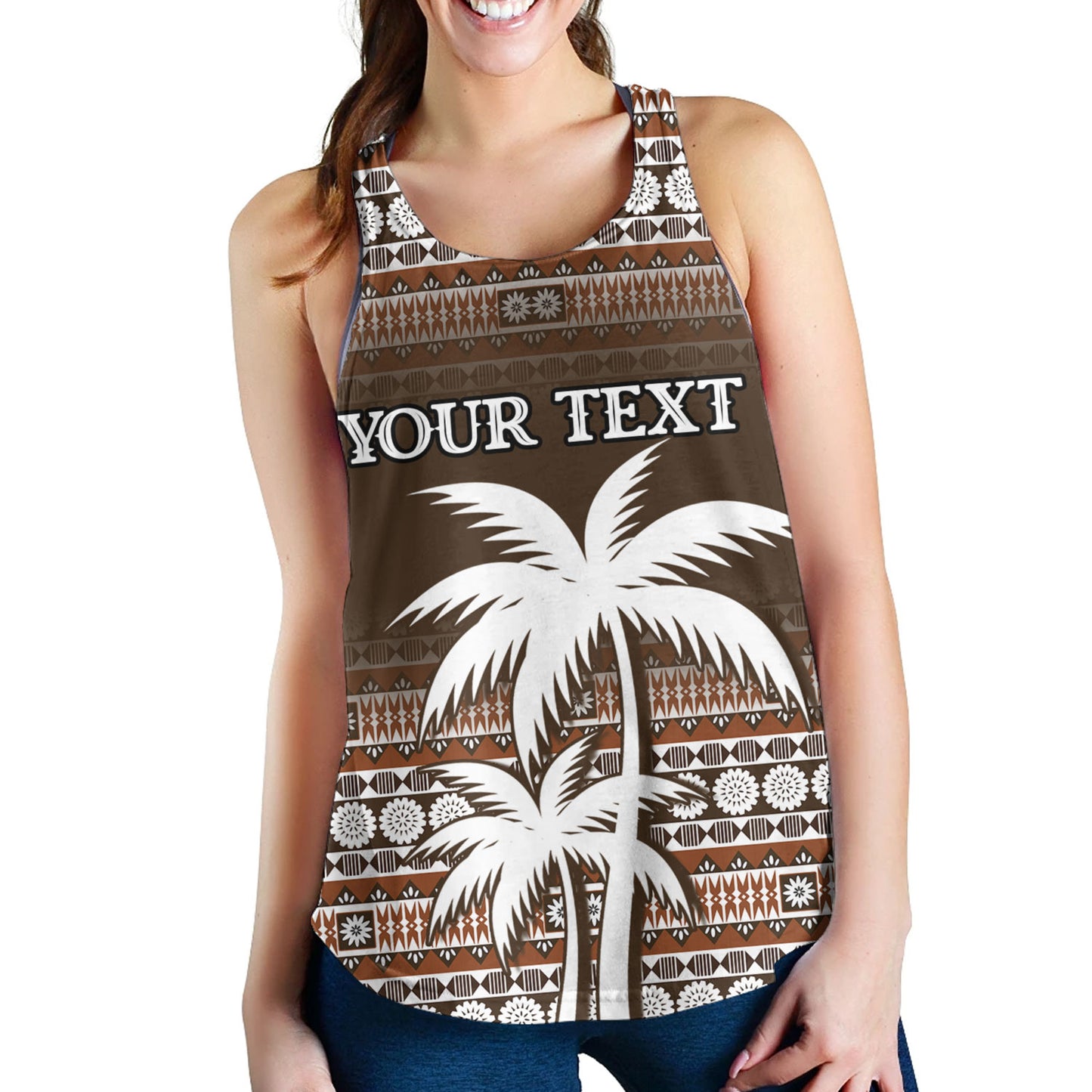 Fiji Women Tank Custom Bula Fiji Masi Brown Patterns