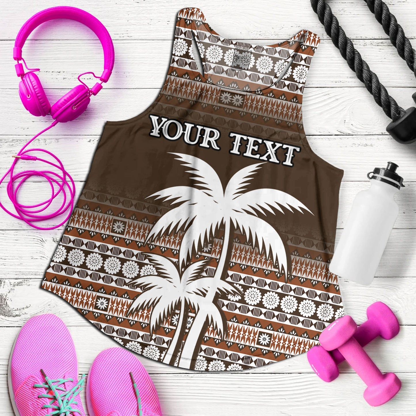 Fiji Women Tank Custom Bula Fiji Masi Brown Patterns