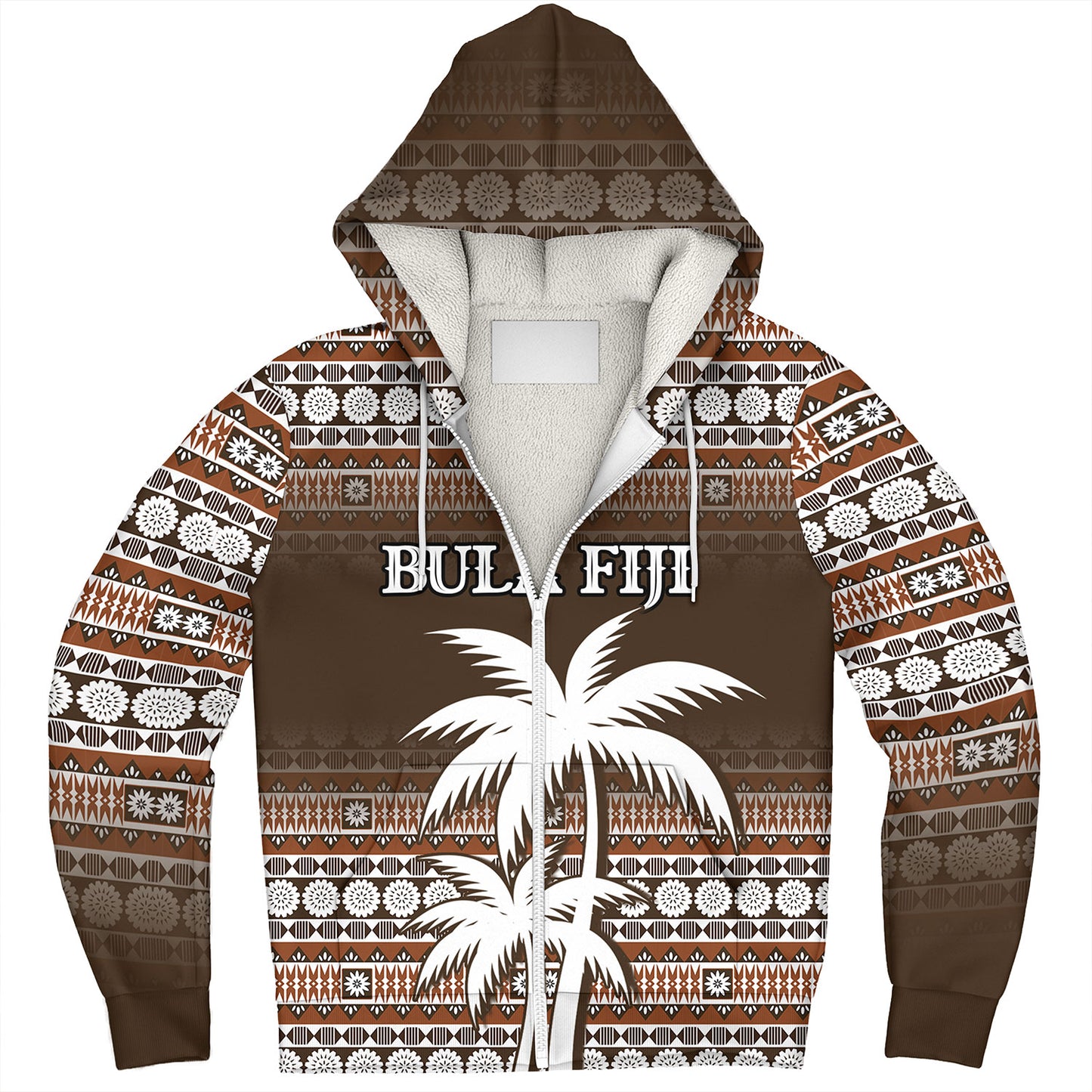 Fiji Sherpa Hoodie Custom Bula Fiji Masi Brown Patterns