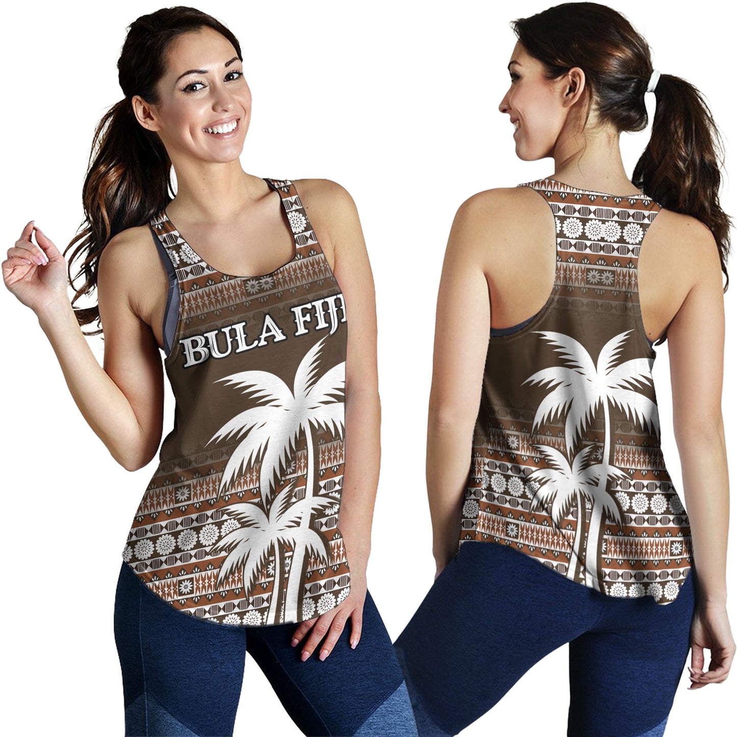 Fiji Women Tank Custom Bula Fiji Masi Brown Patterns