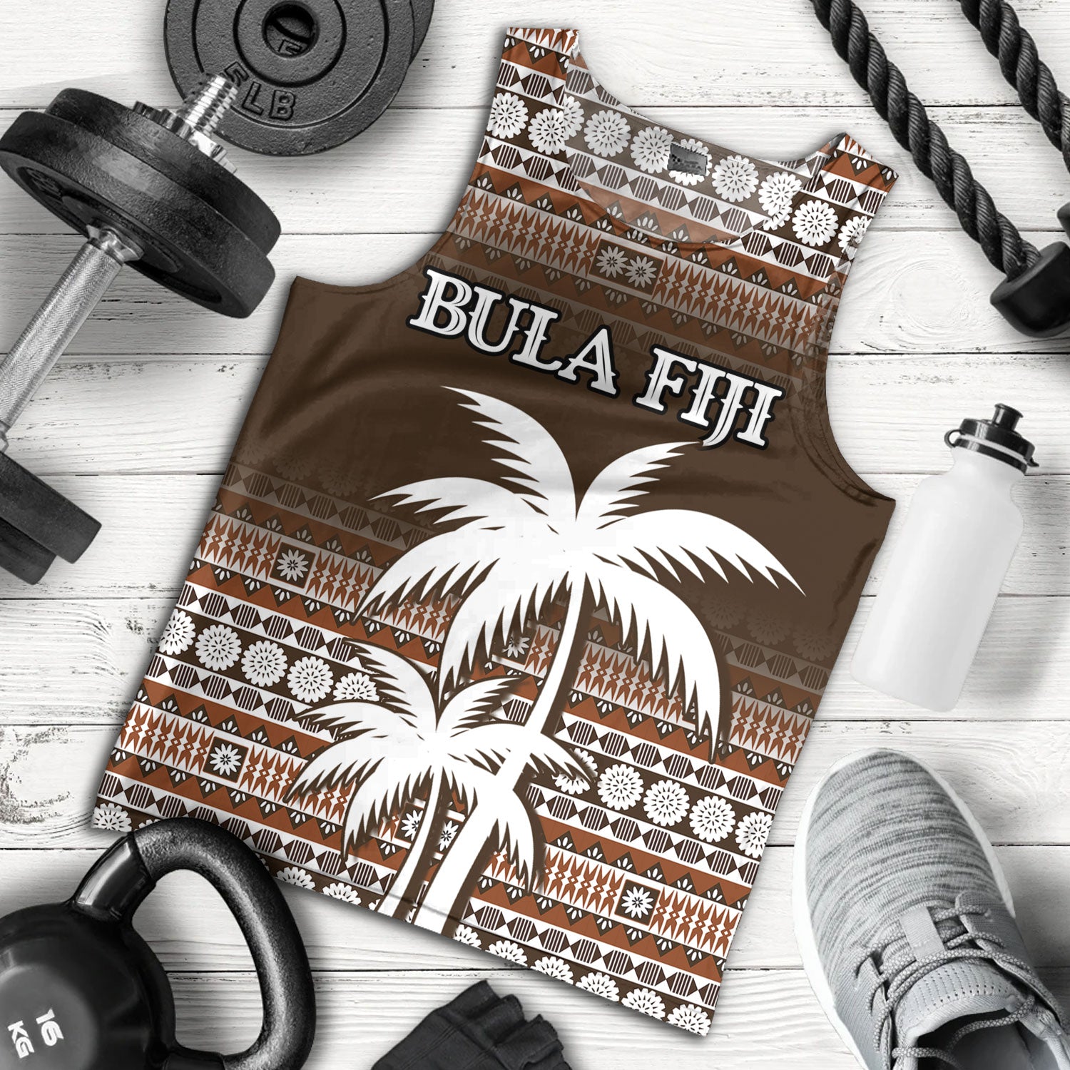 Fiji Tank Top Custom Bula Fiji Masi Brown Patterns