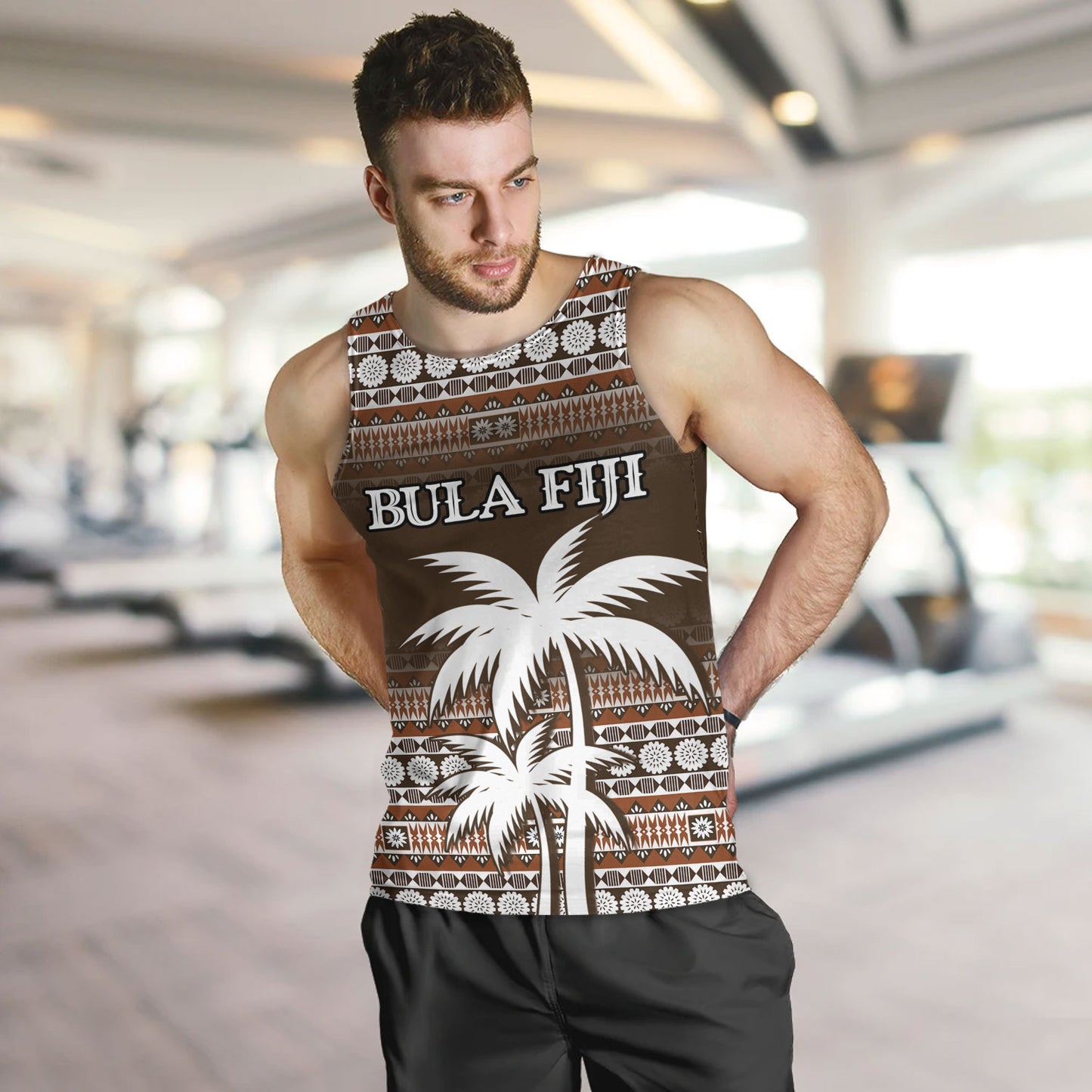 Fiji Tank Top Custom Bula Fiji Masi Brown Patterns