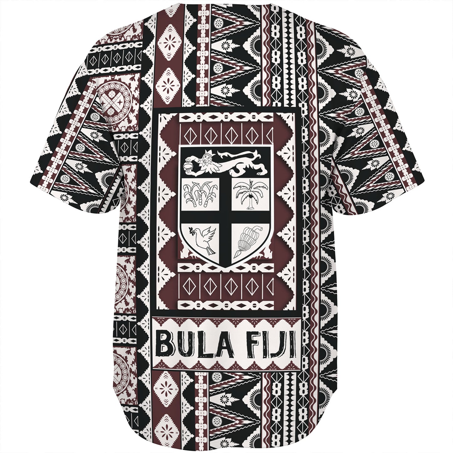 Fiji Baseball Shirt Bula Fiji Masi Motif Brown Color Design