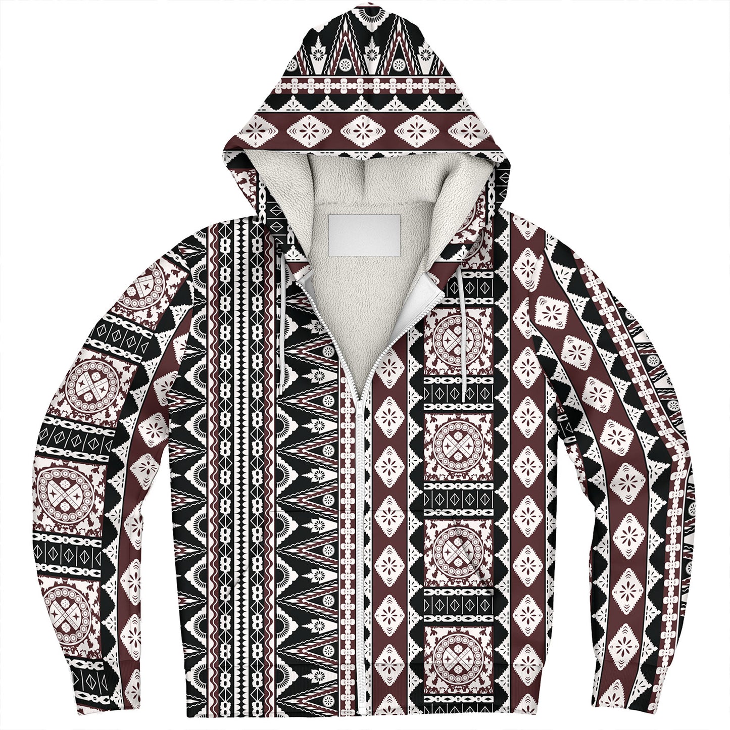 Fiji Sherpa Hoodie Bula Fiji Masi Motif Brown Color Design