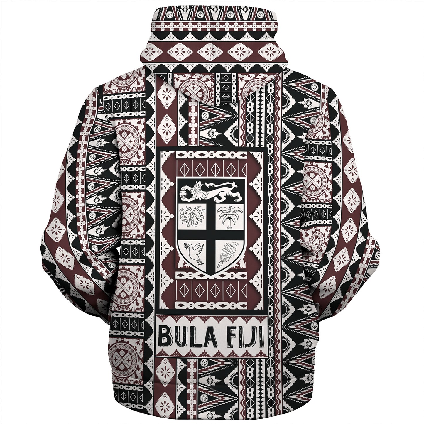 Fiji Sherpa Hoodie Bula Fiji Masi Motif Brown Color Design