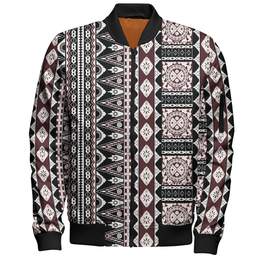 Fiji Bomber Jacket Bula Fiji Masi Motif Brown Color Design