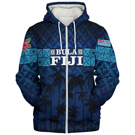 Fiji Sherpa Hoodie - Custom Bula Fiji Masi Palm Tree Design