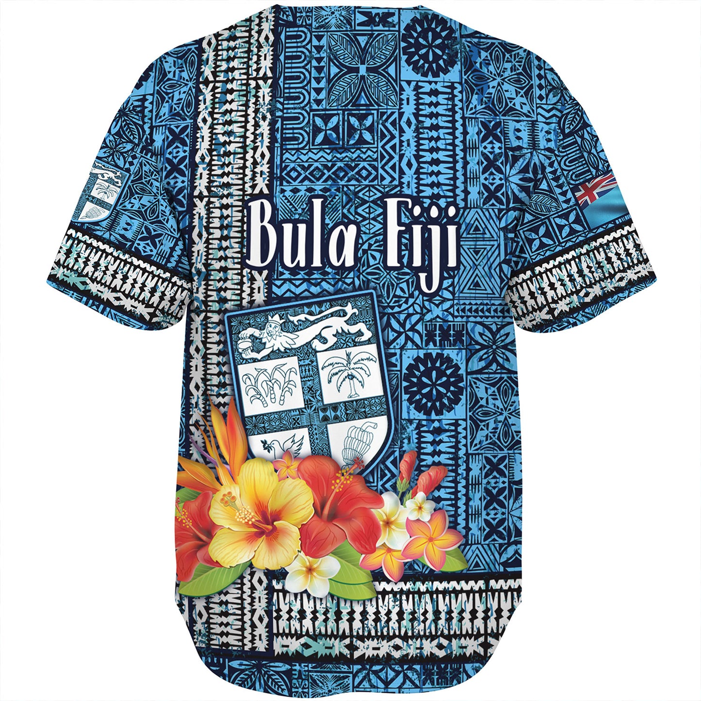 Fiji Baseball Shirt Bula Fiji Masi Tropical Flowers Special Design