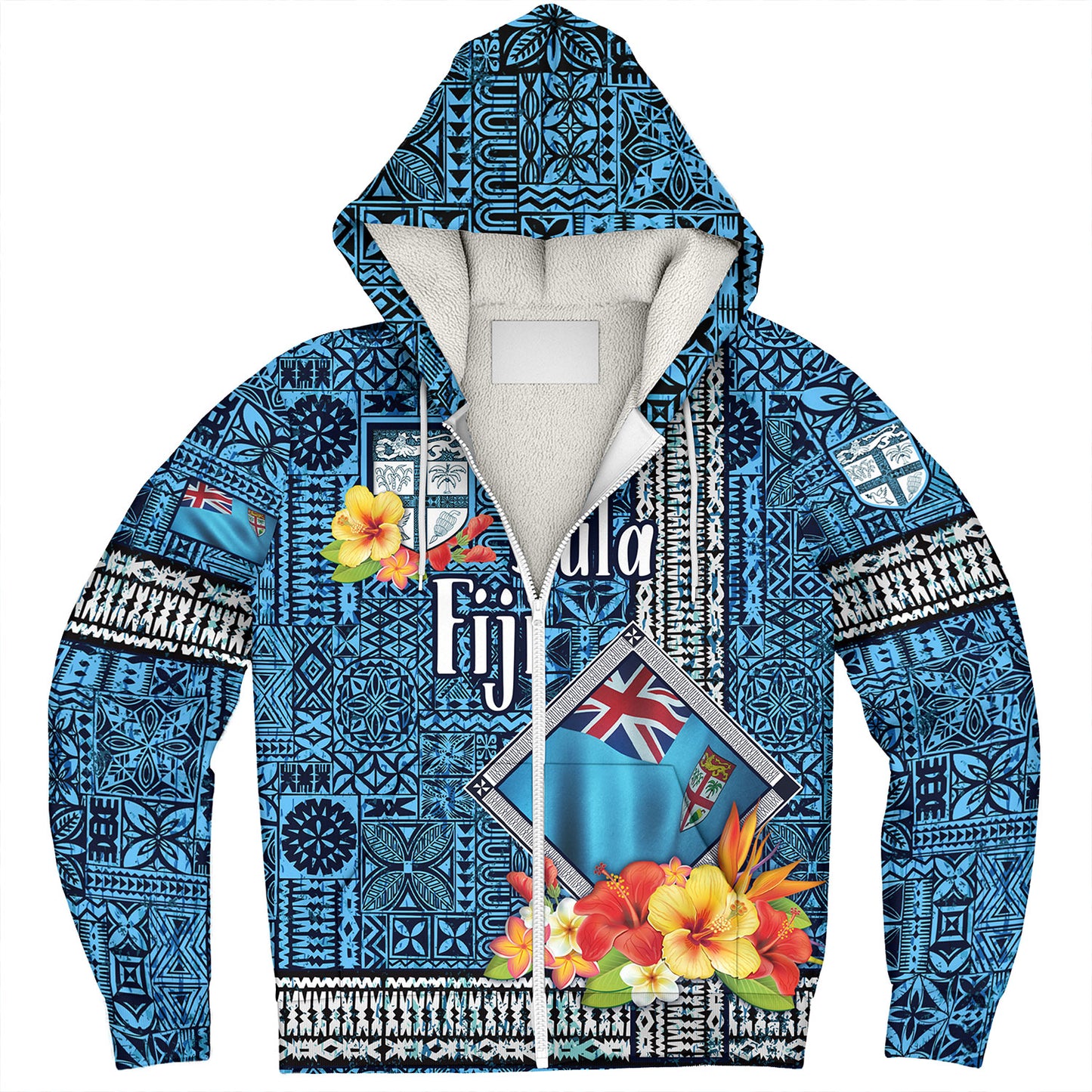 Fiji Sherpa Hoodie Bula Fiji Masi Tropical Flowers Special Design