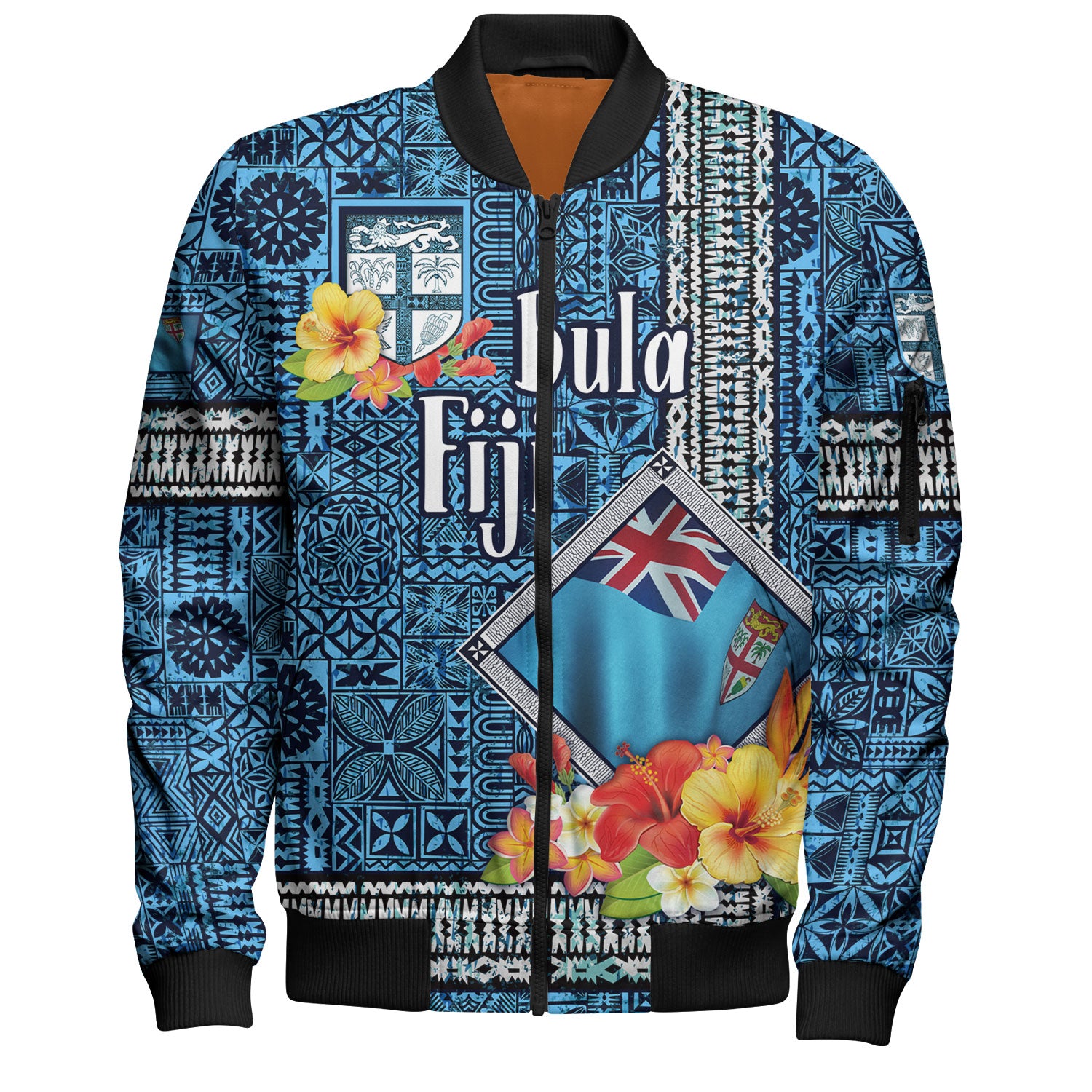 Fiji Bomber Jacket Bula Fiji Masi Tropical Flowers Special Design