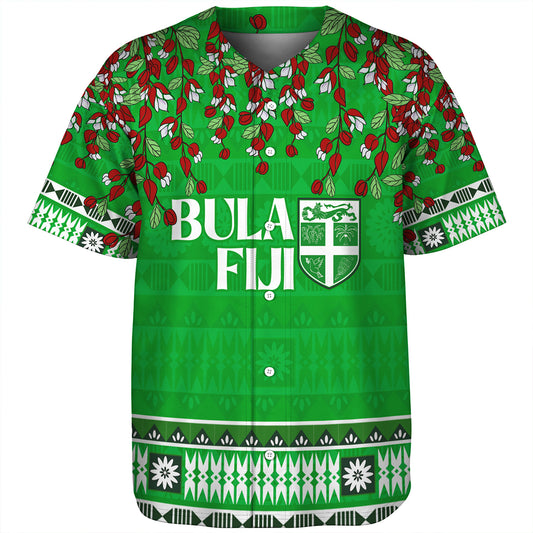 Fiji Baseball Shirt Bula Fiji Masi With Tagimaucia Flowers