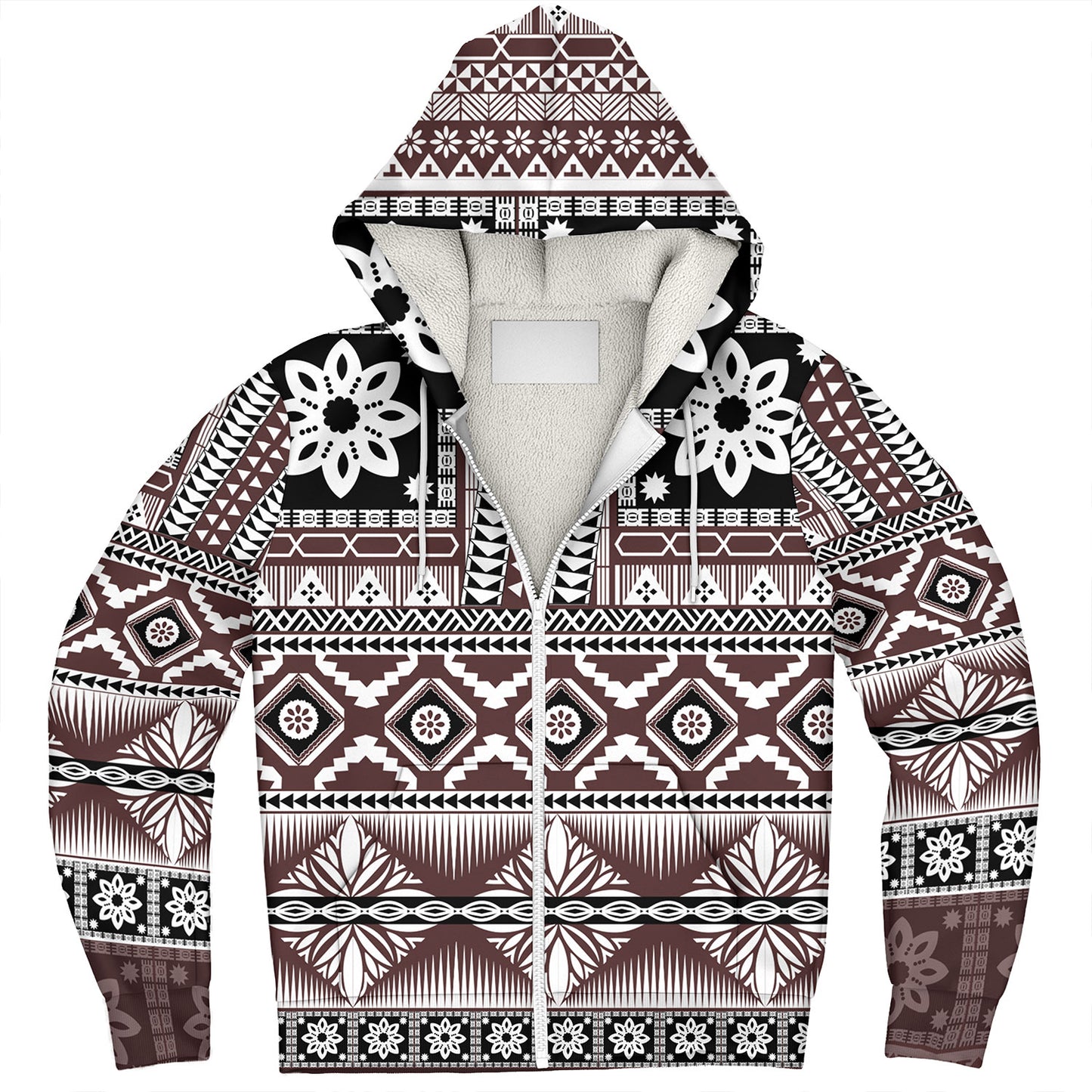 Fiji Sherpa Hoodie Bula Fijian Masi Tapa Vintage Style
