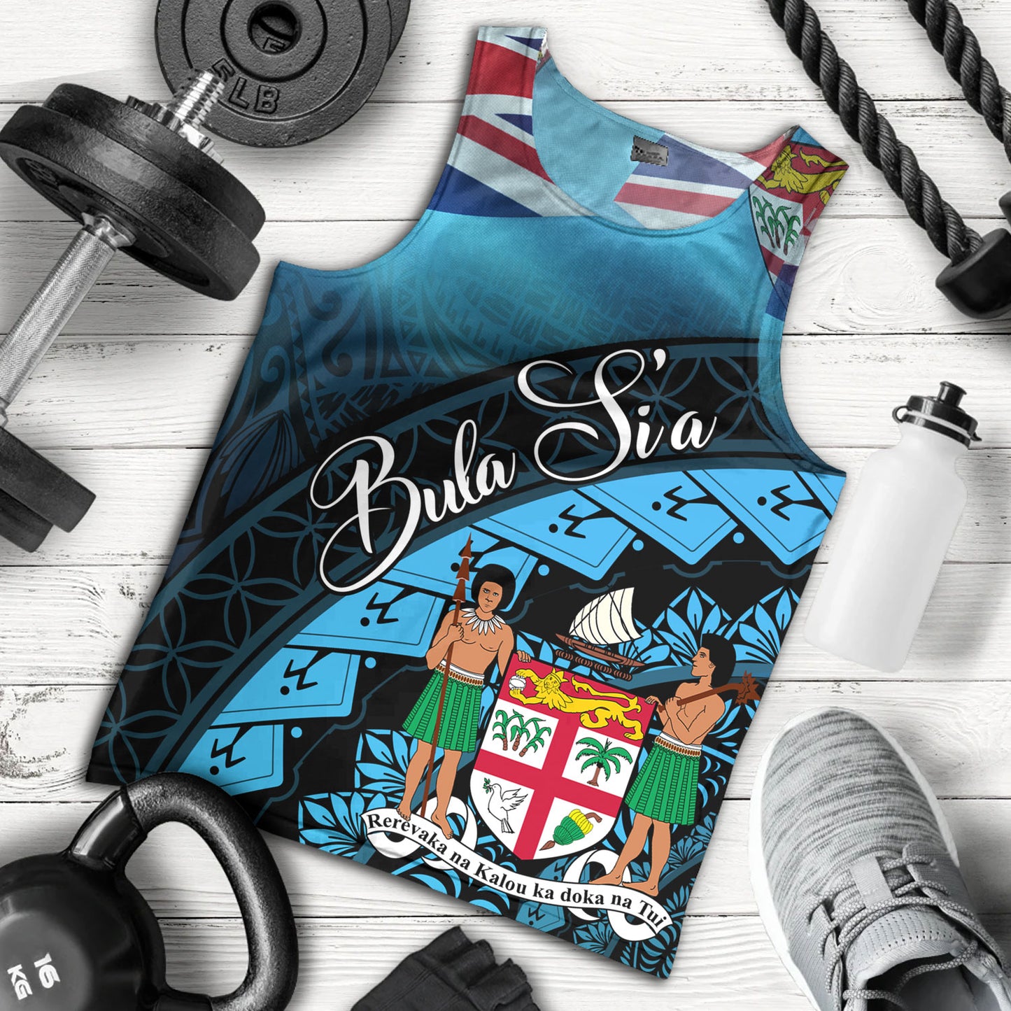 Fiji Custom Personalised Tank Top Bula Si'a Fijian Flag Tapa Patterns Style