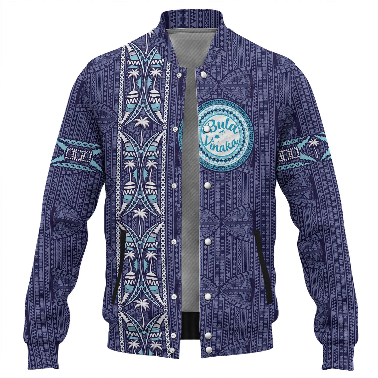 Fiji Baseball Jacket Bula Vinaka Tapa Palms Designs