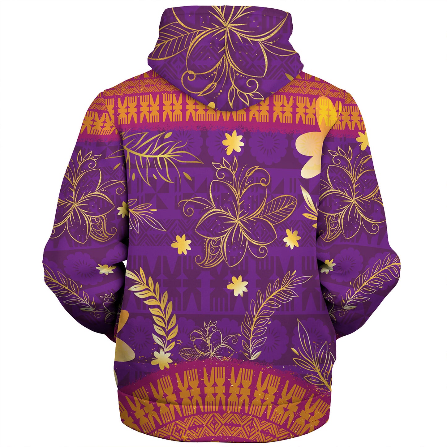 Fiji Sherpa Hoodie Fiji Tapa Tropical Plumeria Flowers Bouquet