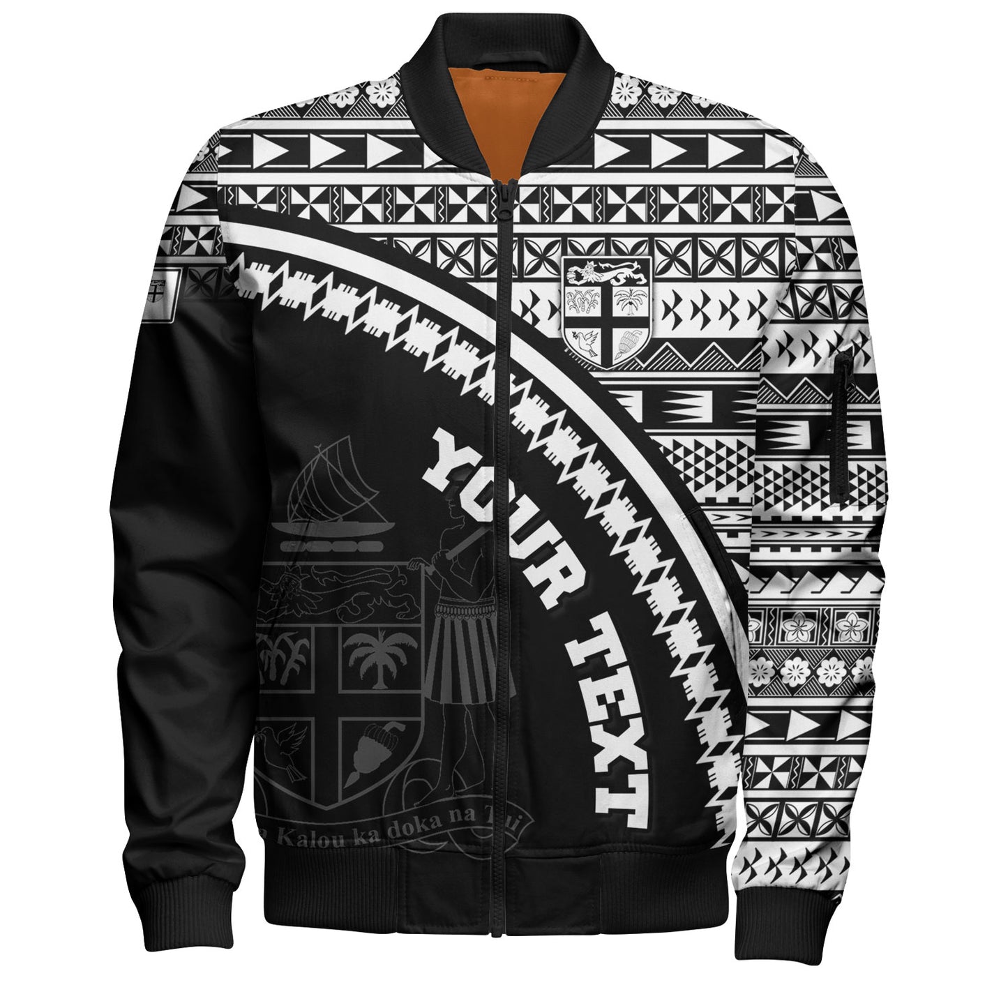 Fiji Custom Personalised Bomber Jacket Fijian Kesakesa Masi Patterns Curve Style