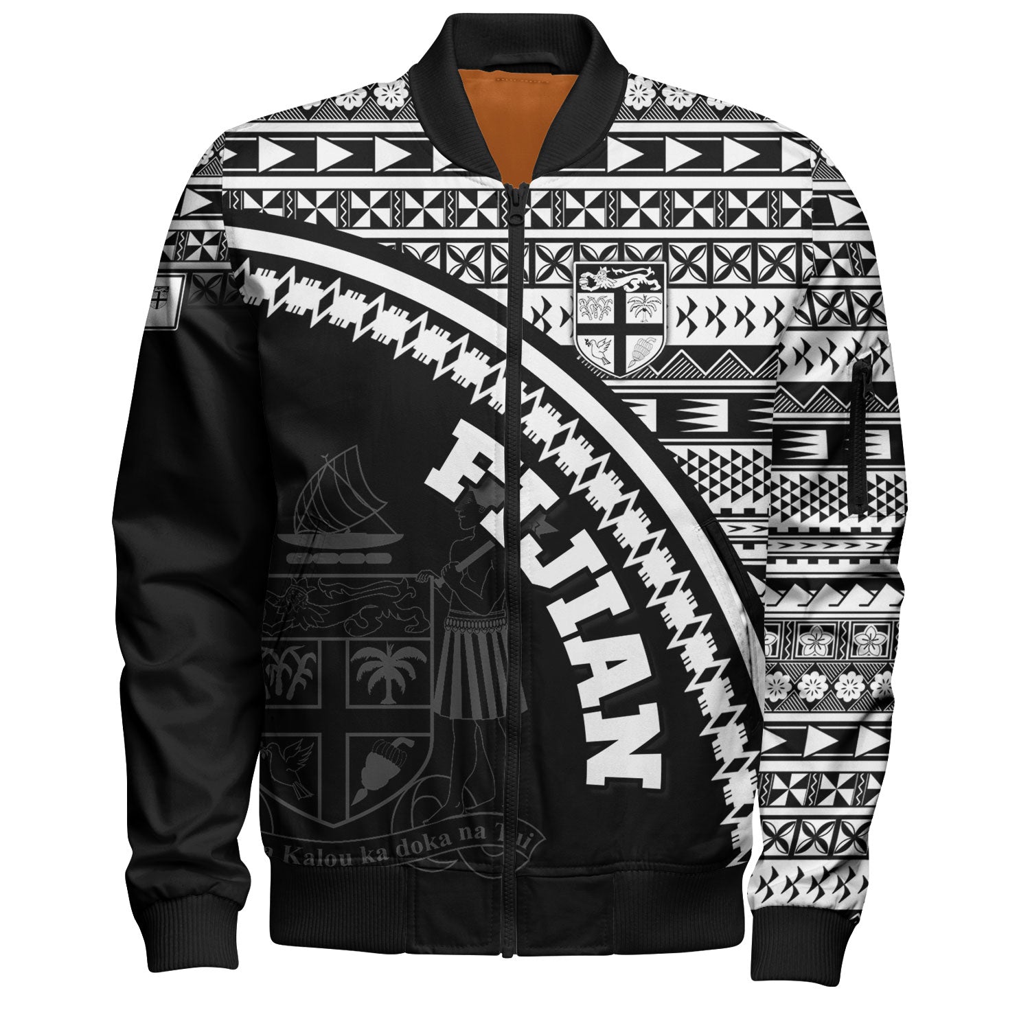 Fiji Custom Personalised Bomber Jacket Fijian Kesakesa Masi Patterns Curve Style