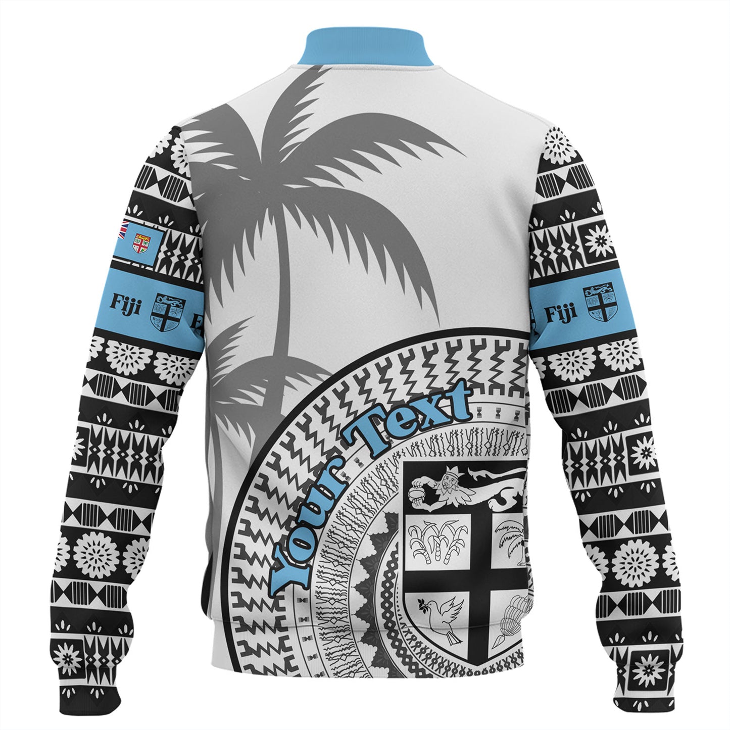 Fiji Custom Personalised Baseball Jacket Fijian Masi Palm Curve Style
