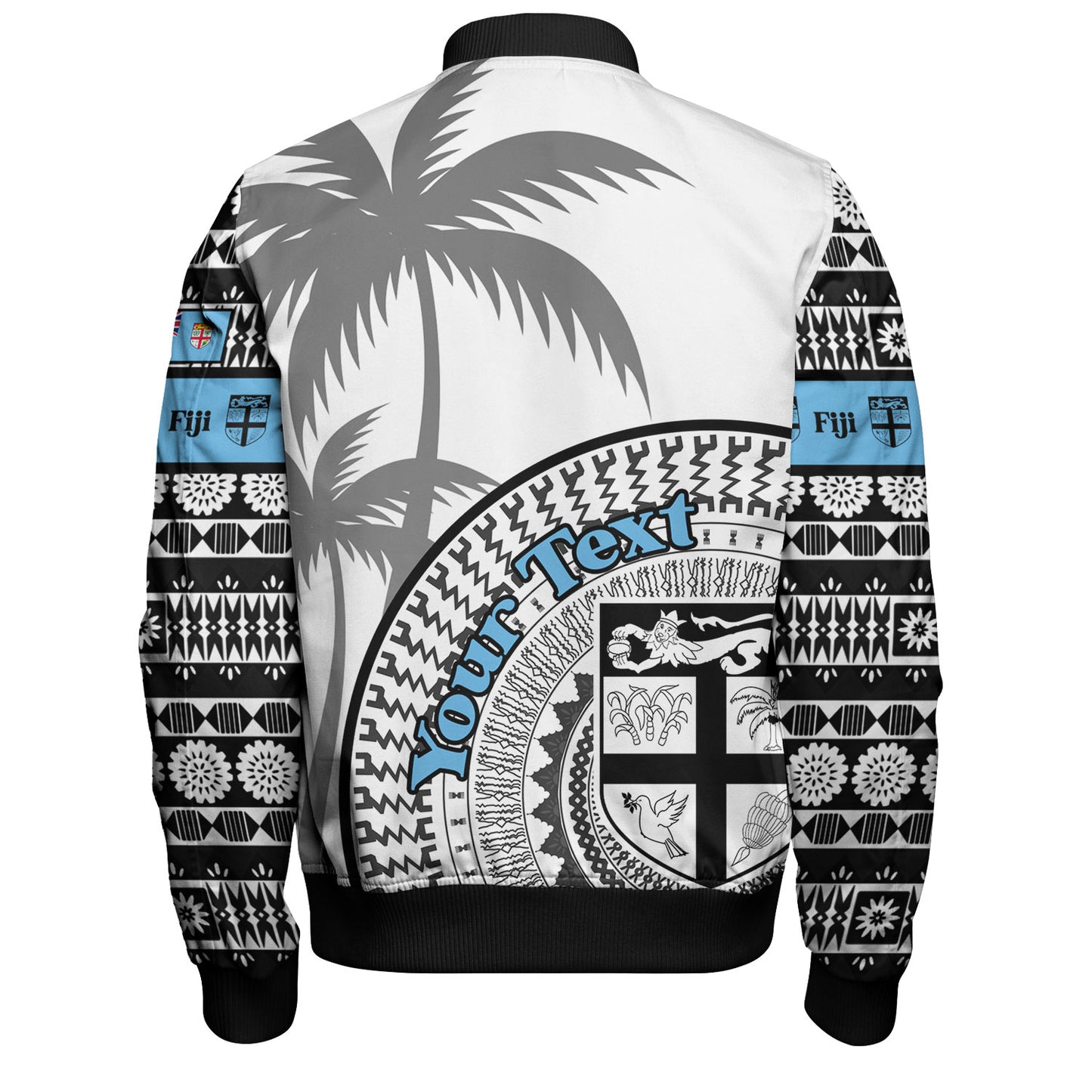 Fiji Custom Personalised Bomber Jacket Fijian Masi Palm Curve Style