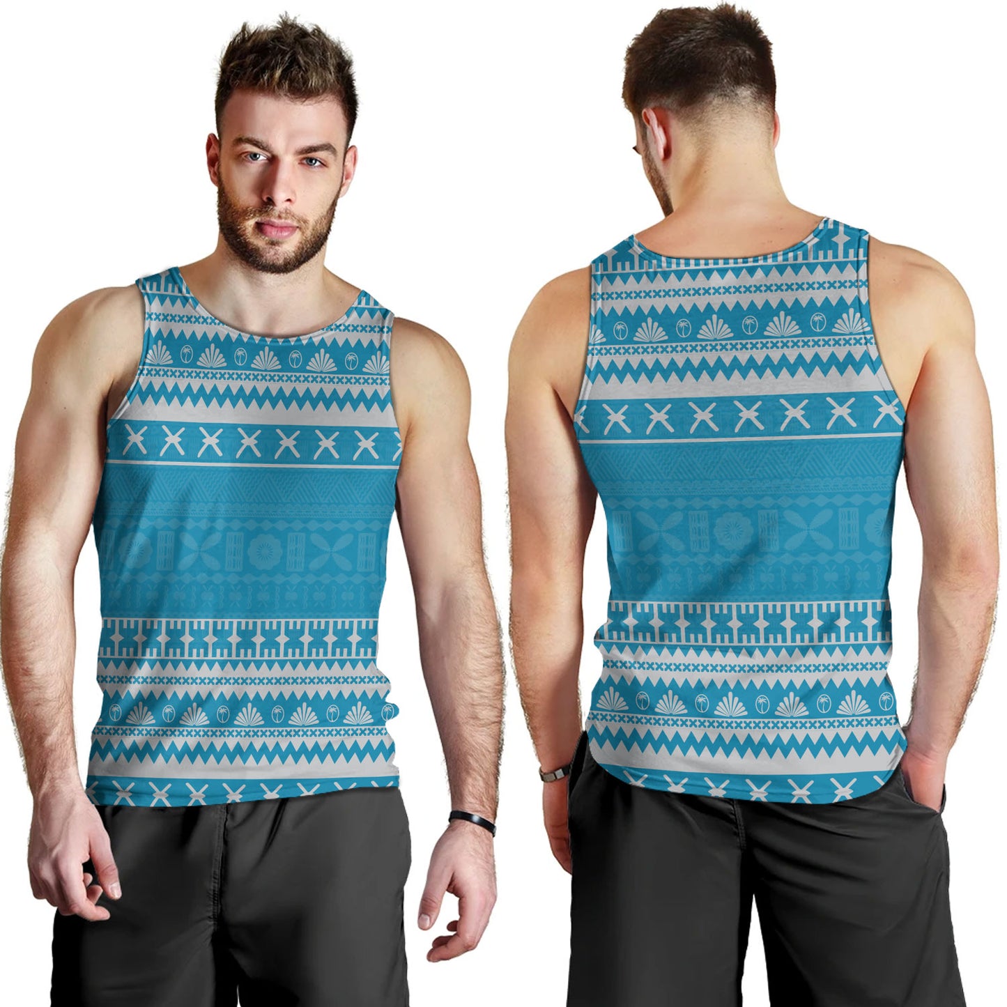 Fiji Tank Top Fijian Masi Pattern Palm Style