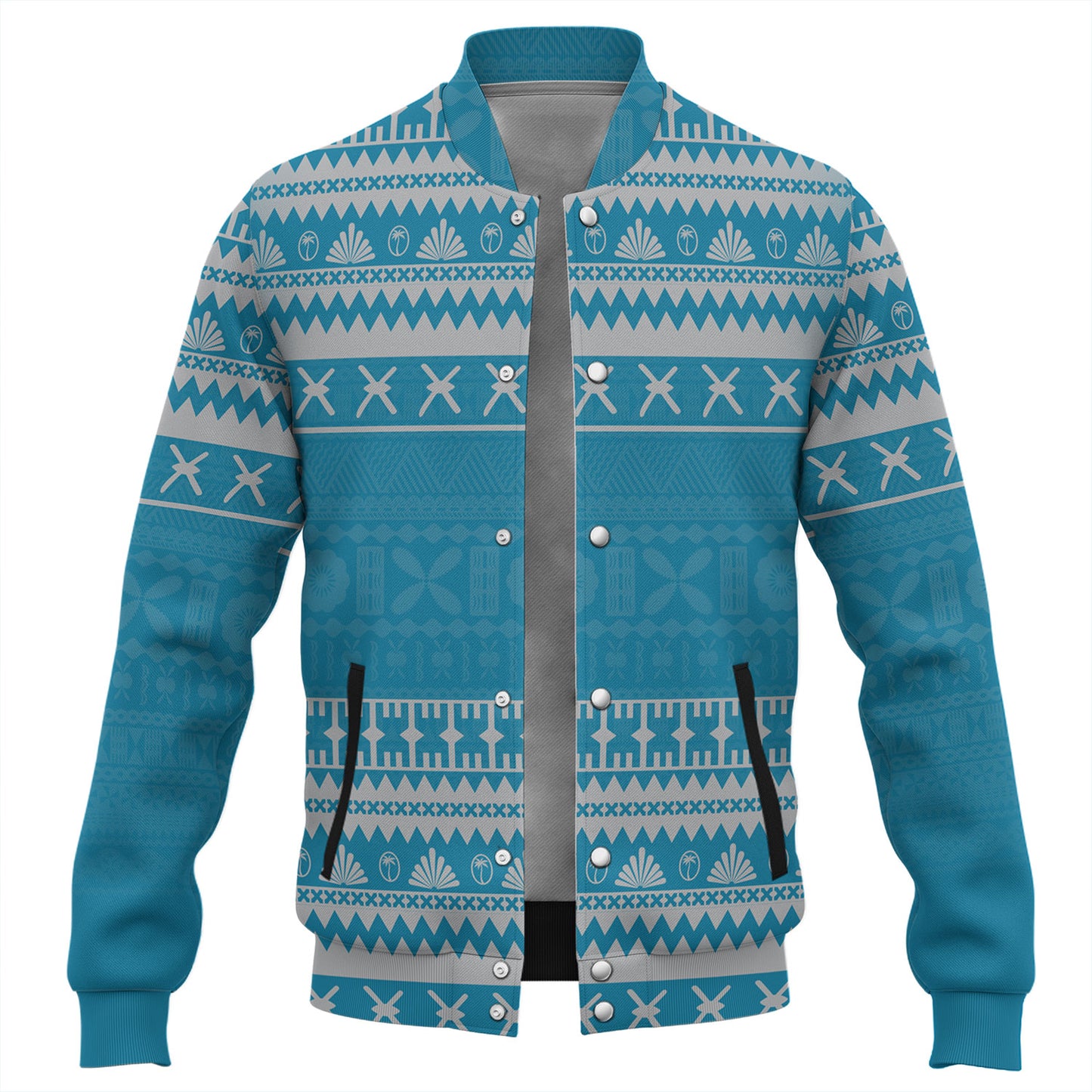 Fiji Baseball Jacket Fijian Masi Pattern Palm Style