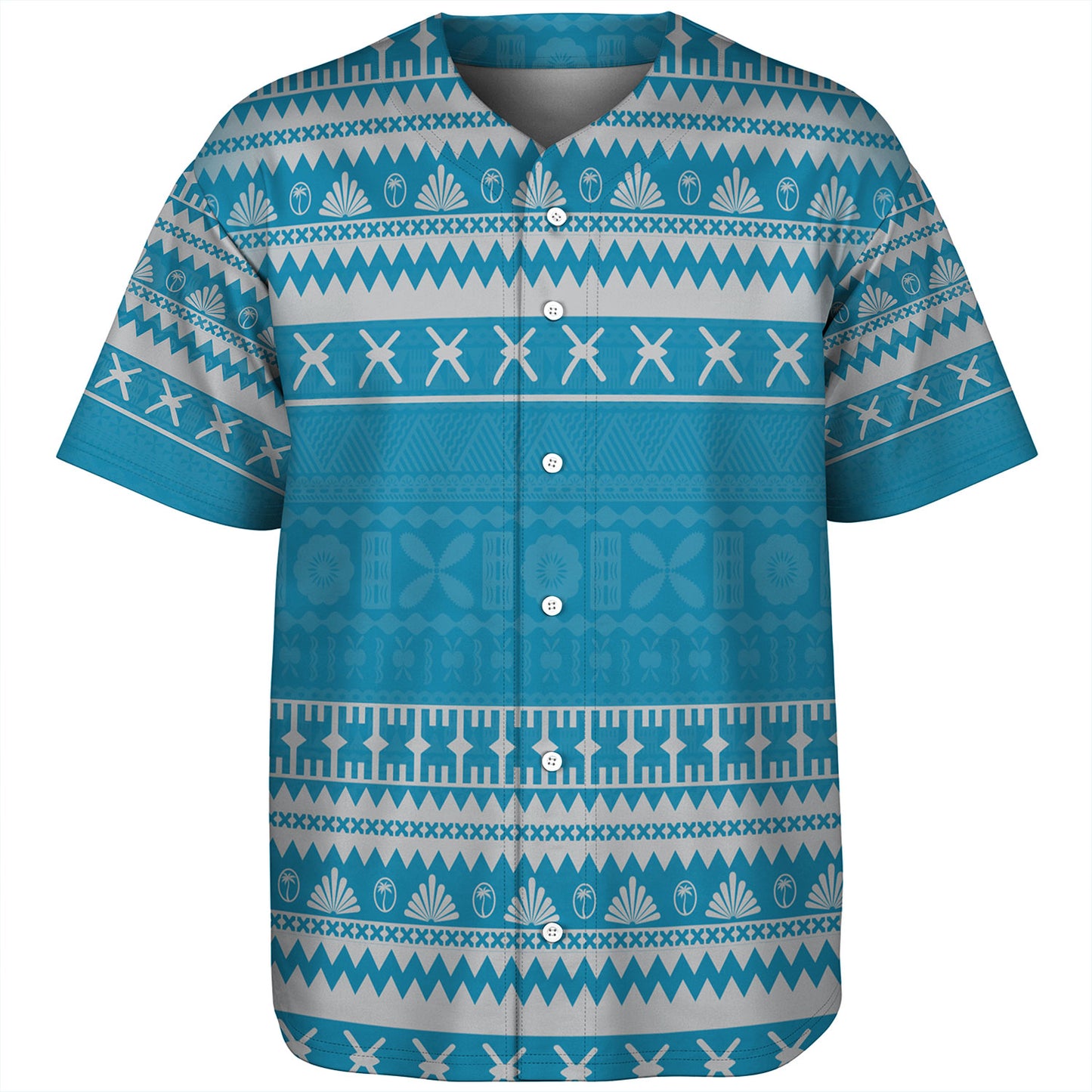 Fiji Baseball Shirt Fijian Masi Pattern Palm Style