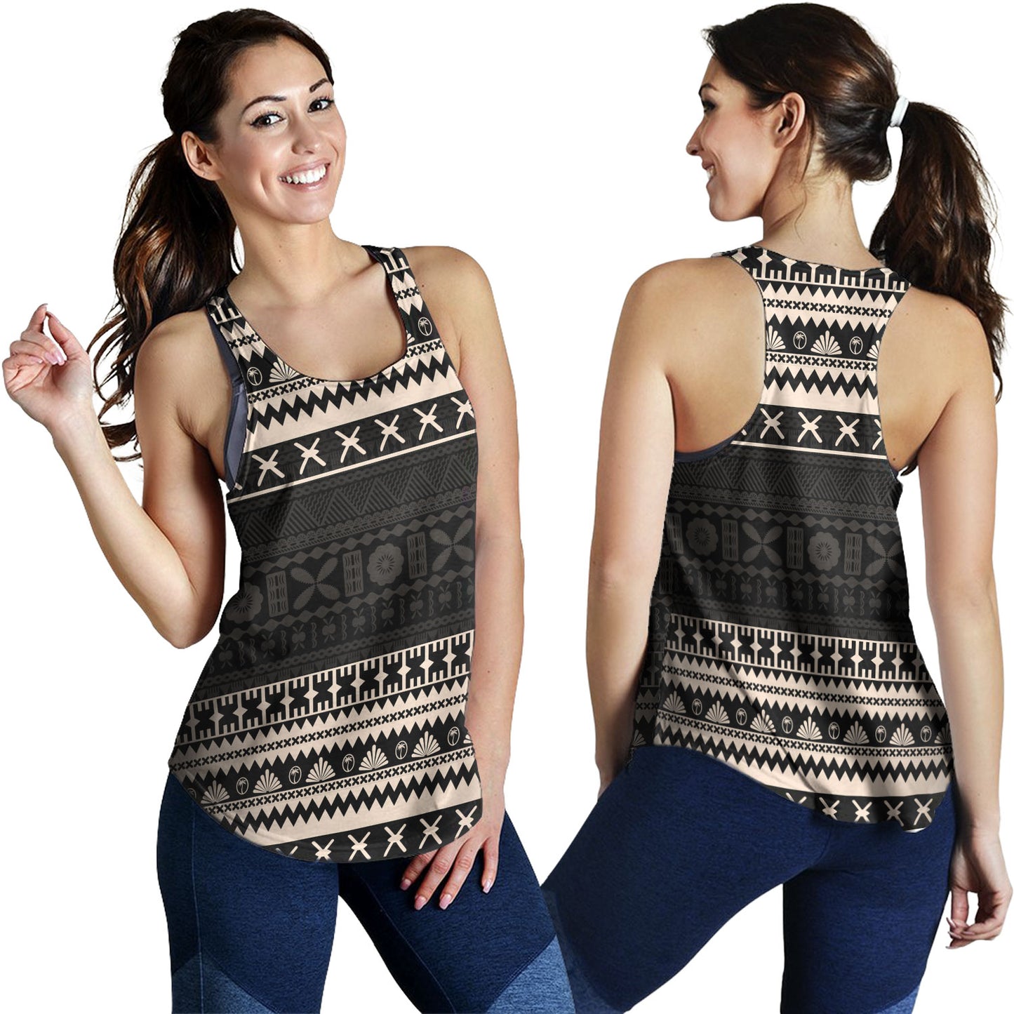 Fiji Women Tank Fijian Masi Pattern Palm Style