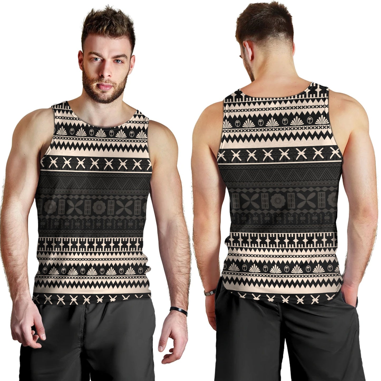Fiji Tank Top Fijian Masi Pattern Palm Style