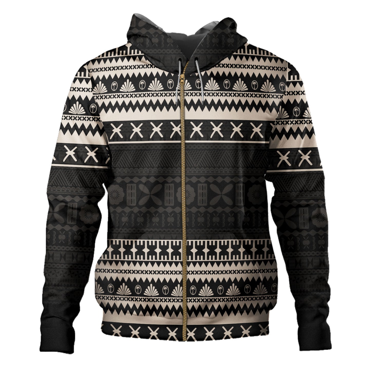 Fiji Hoodie Fijian Masi Pattern Palm Style