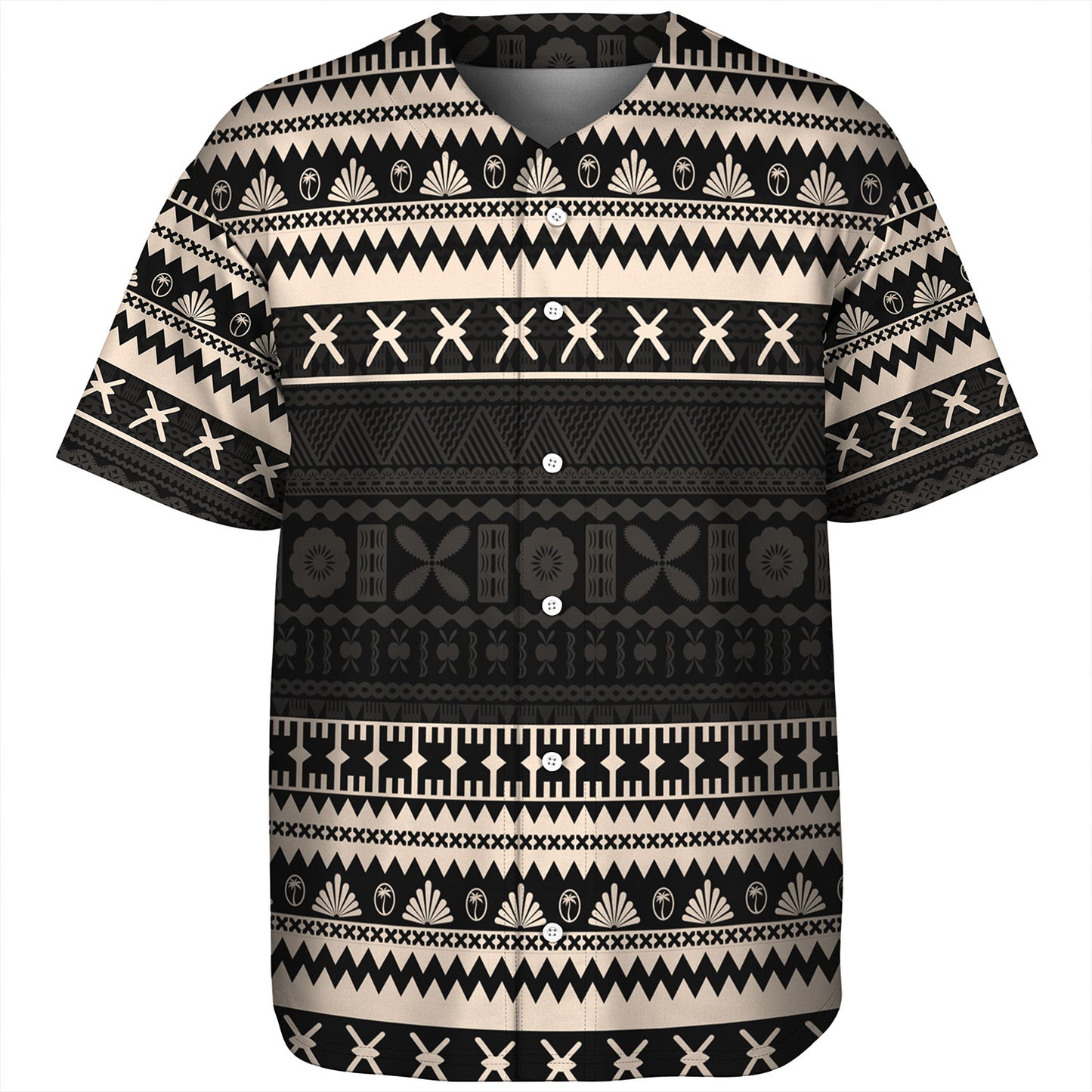 Fiji Baseball Shirt Fijian Masi Pattern Palm Style