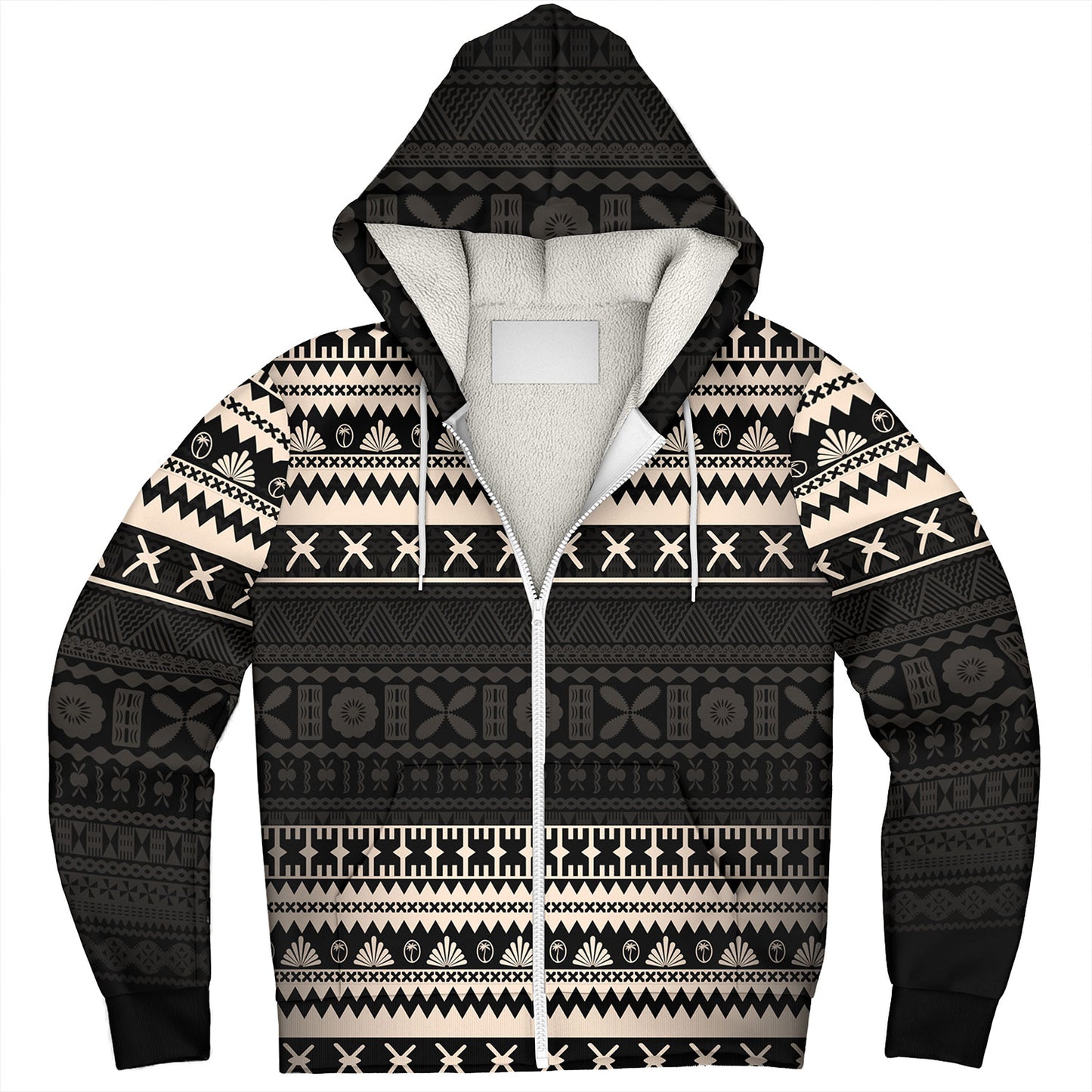 Fiji Sherpa Hoodie Fijian Masi Pattern Palm Style